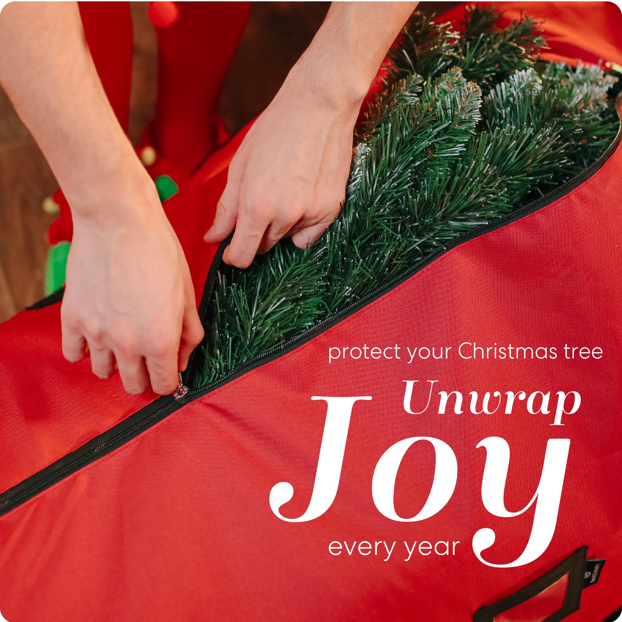 Handy Laundry, Rolling Tree Storage Bag - Storage for 9-Foot Artificial Christmas Holiday Tree. Zippered Bag, Carry Handles & Wheels for Easy Transport. Protects Against Dust, Insects, Moisture, RED - Image 7