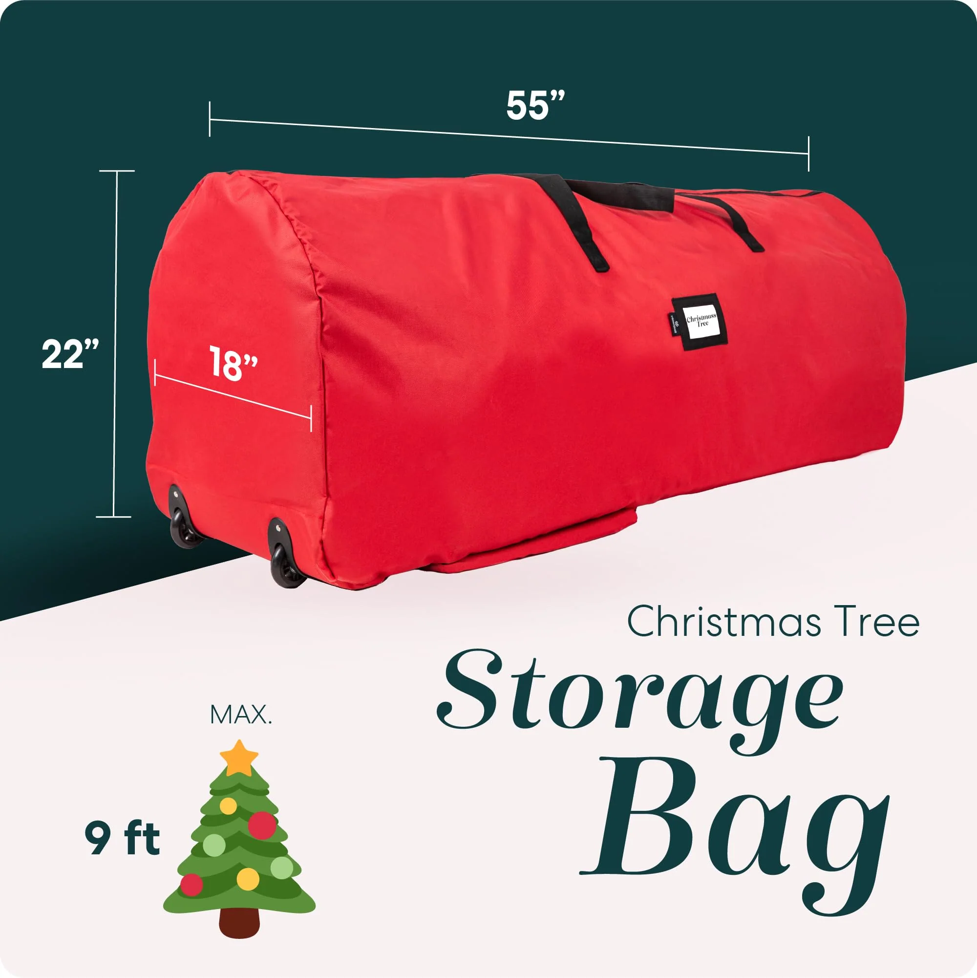 Handy Laundry, Rolling Tree Storage Bag - Storage for 9-Foot Artificial Christmas Holiday Tree. Zippered Bag, Carry Handles & Wheels for Easy Transport. Protects Against Dust, Insects, Moisture, RED - Image 8