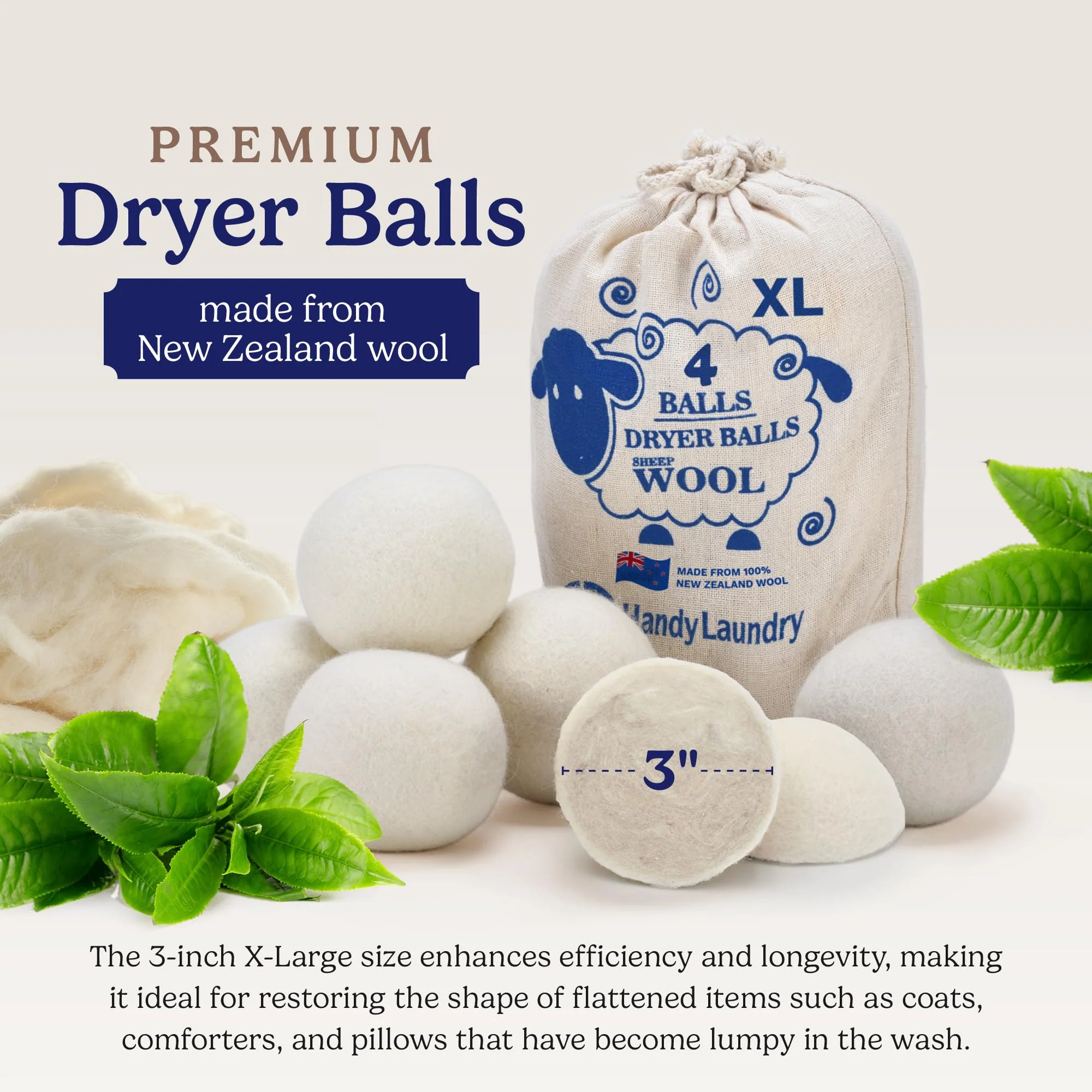 Handy Laundry Wool Dryer Balls - Natural Fabric Softener, Reusable, Reduces Clothing Wrinkles and Saves Drying Time, Better Alternative to Plastic Balls and Liquid Softener (Pack of 4) - Image 2