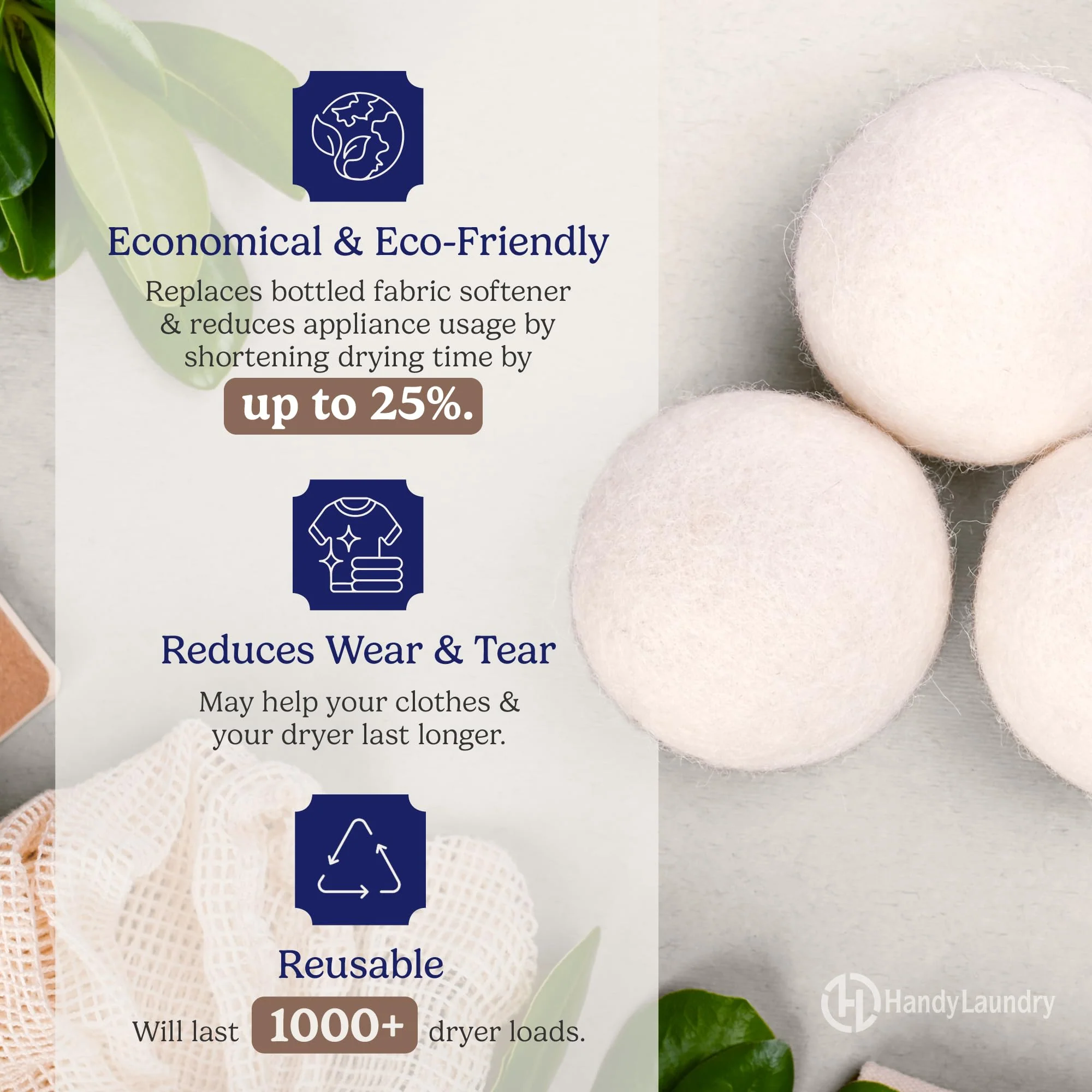 Handy Laundry Wool Dryer Balls - Natural Fabric Softener, Reusable, Reduces Clothing Wrinkles and Saves Drying Time, Better Alternative to Plastic Balls and Liquid Softener (Pack of 4) - Image 3