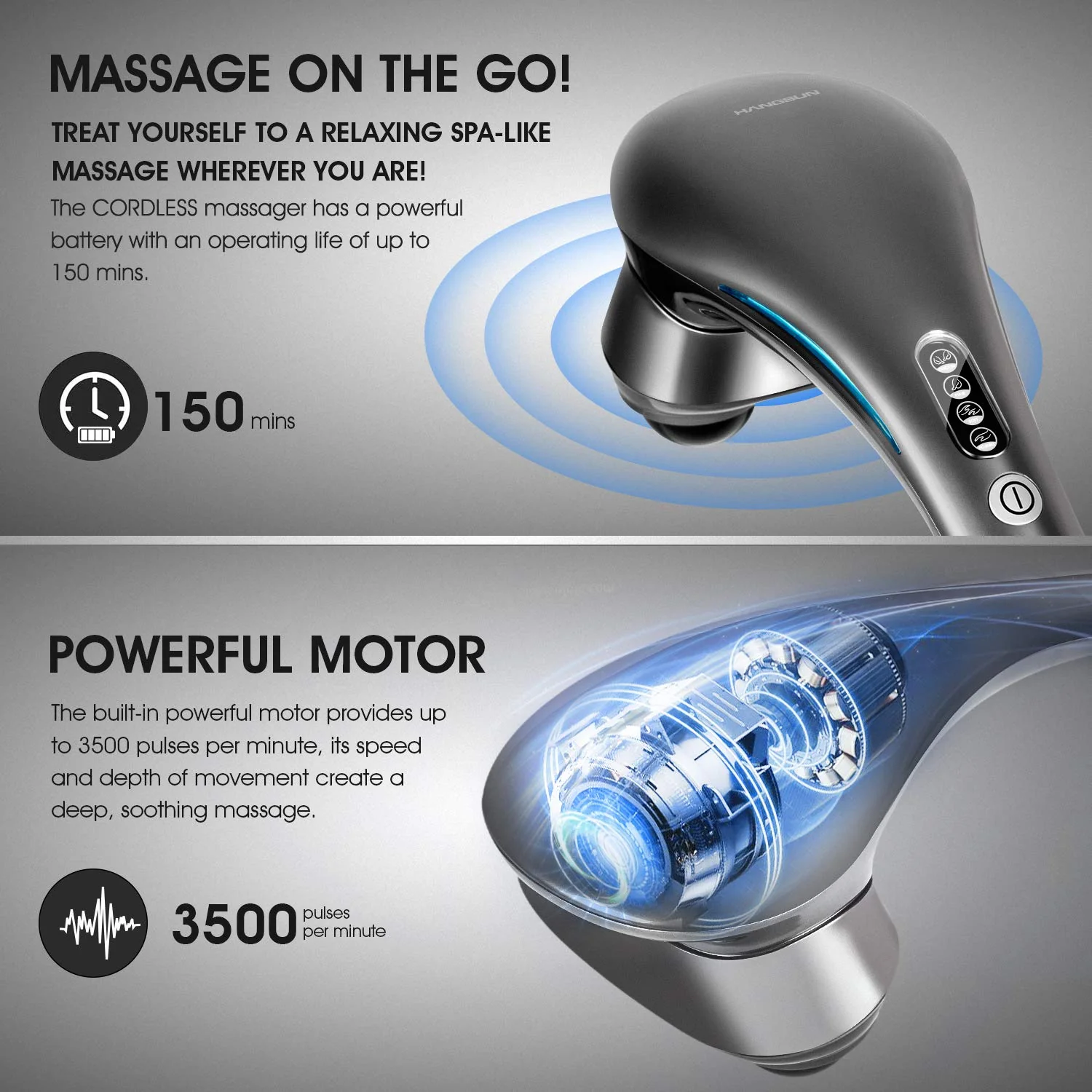 HANGSUN Cordless Neck Back Masssger Handheld Deep Tissue Percussion Massage for Shoulder, Leg, Calf, Foot, Muscle Pain Relief MG700 Rechargeable Electric Double Head Full Body Massagers - Image 4