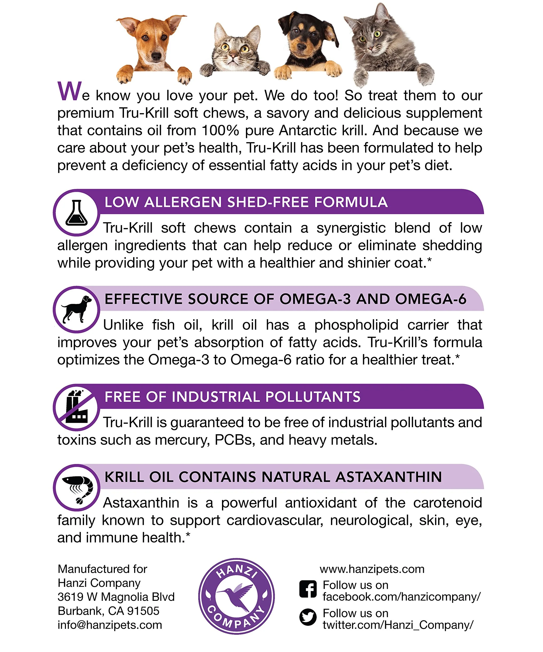 Hanzi Pets #1 Antarctic Krill Oil for Dogs Rich in Omega 3 Astaxanthin Vitamin E Skin and Coat Low Allergens Calories Certified Cgmp Made USA 60 Salty - Image 2