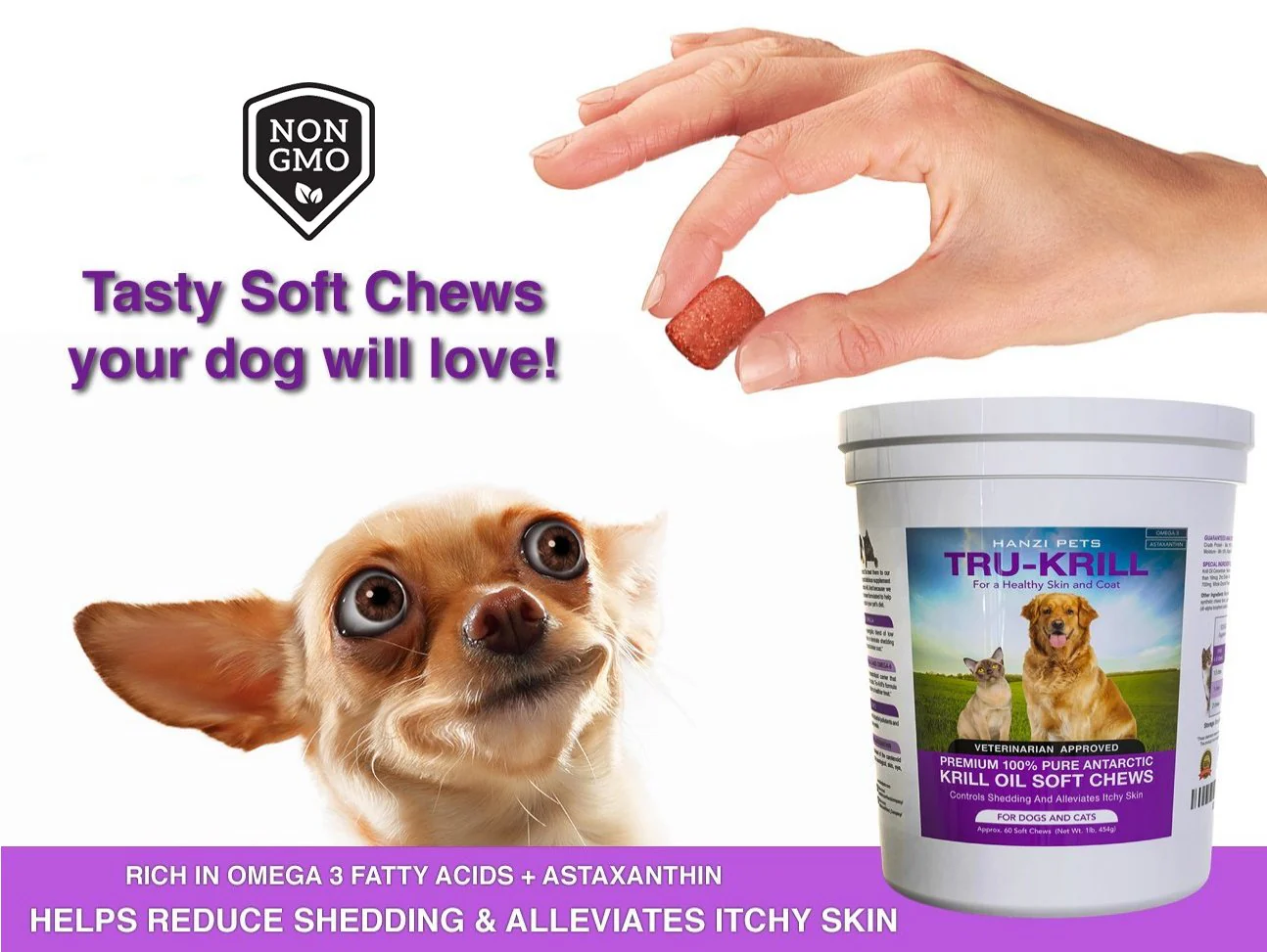 Hanzi Pets #1 Antarctic Krill Oil for Dogs Rich in Omega 3 Astaxanthin Vitamin E Skin and Coat Low Allergens Calories Certified Cgmp Made USA 60 Salty - Image 6