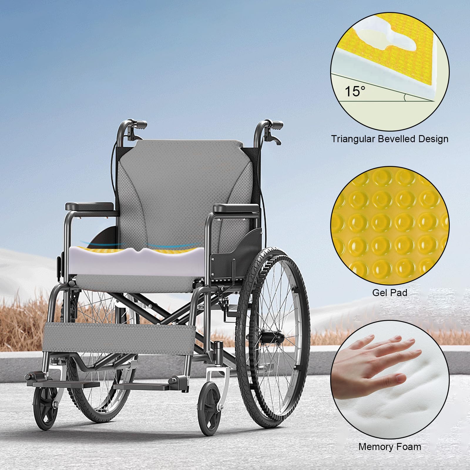 Hapeisy Bed Sore Cushions for Butt, Breathe Freely Fiber Bedsore Pressure Relief Pillow, T Shaped Opening Triangular Slope Design, Anti Decubitus Cushion for Elderly, Bedridden, Disabled (Yellow) - Image 5