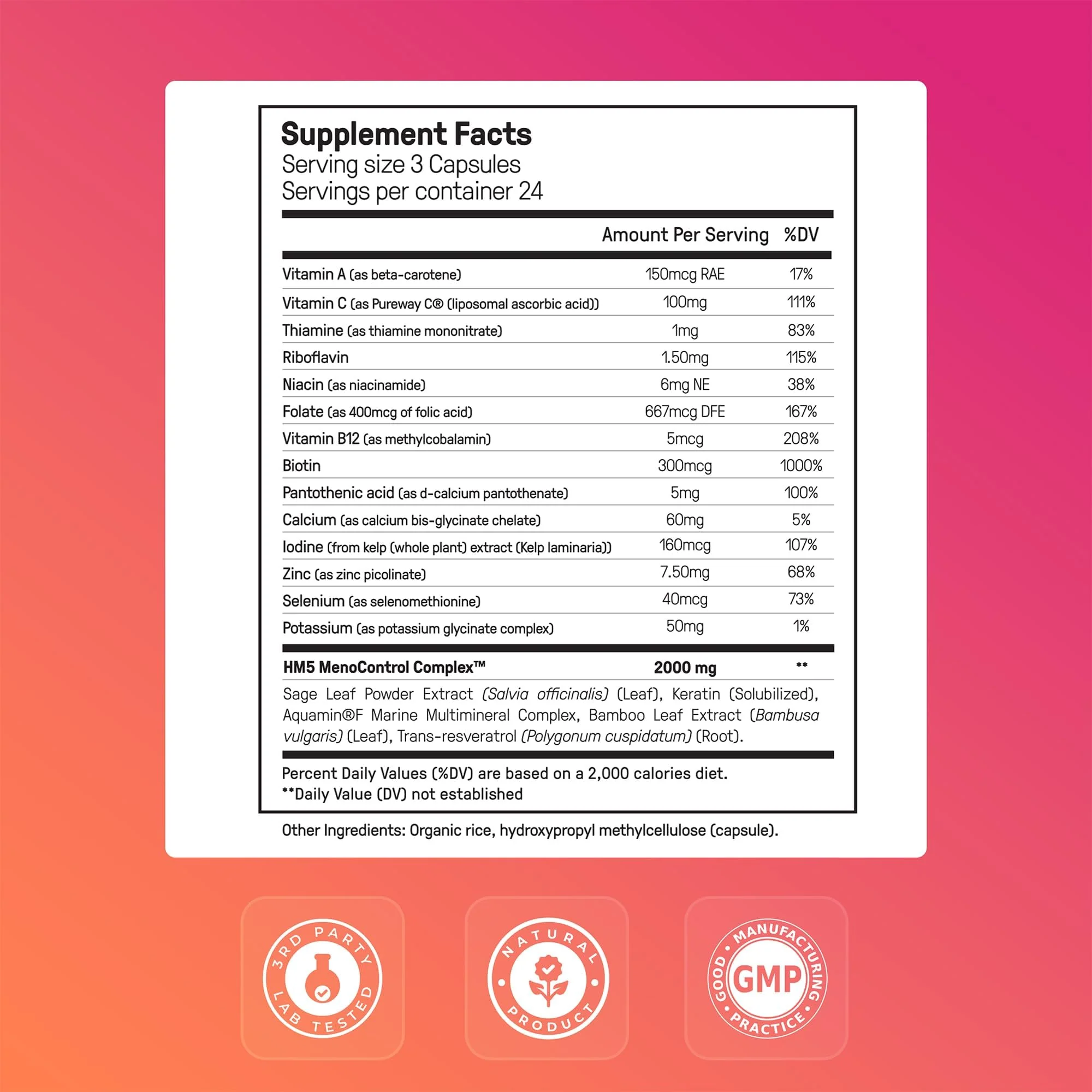 Happy Mammoth Meno Daily Menopause Vitamins & Supplements for Women, Boost Metabolism, Healthy Skin, Hair and Nails, Hot Flash, Mood Support, 72 Capsules - Image 5