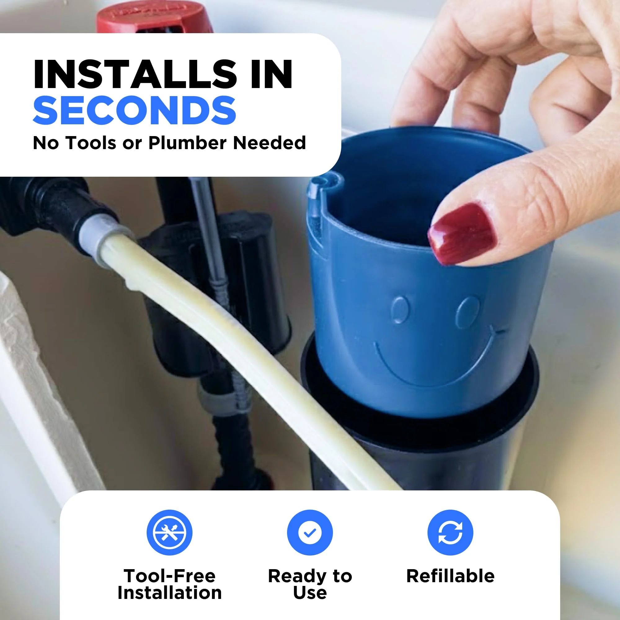 Happy Toilet Cleaner Deuce - Compatible w Kohler Toilets & Canister Flushing Systems - Automatic Toilet Bowl Cleaner - Easy to Install Toilet Tablet Holder, Self-Cleaning Toilet System - Image 4