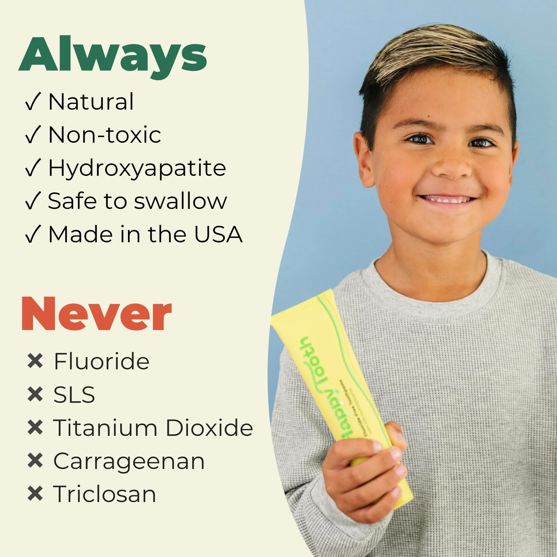 Happy Tooth Hydroxyapatite Toothpaste, Fluoride Free, Natural Whitening for Kids, Toddlers and Adults, SLS Free, Enamel Safe, Dentist Formulated with Clean Ingredients, Lemon Twist Flavor, 3.4 oz - Image 3