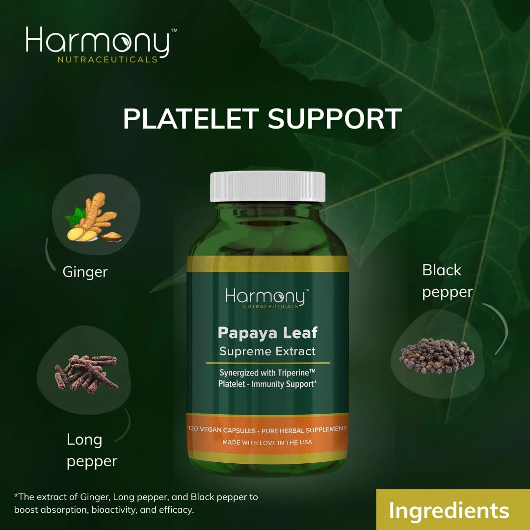 Harmony Nutraceuticals Papaya Leaf Supreme Extract Highest Potency Maximum Bioactivity Organic Dr. Gumman's Clinical Grade 120 Vegan Capsules Synergized with Triperine - Image 4