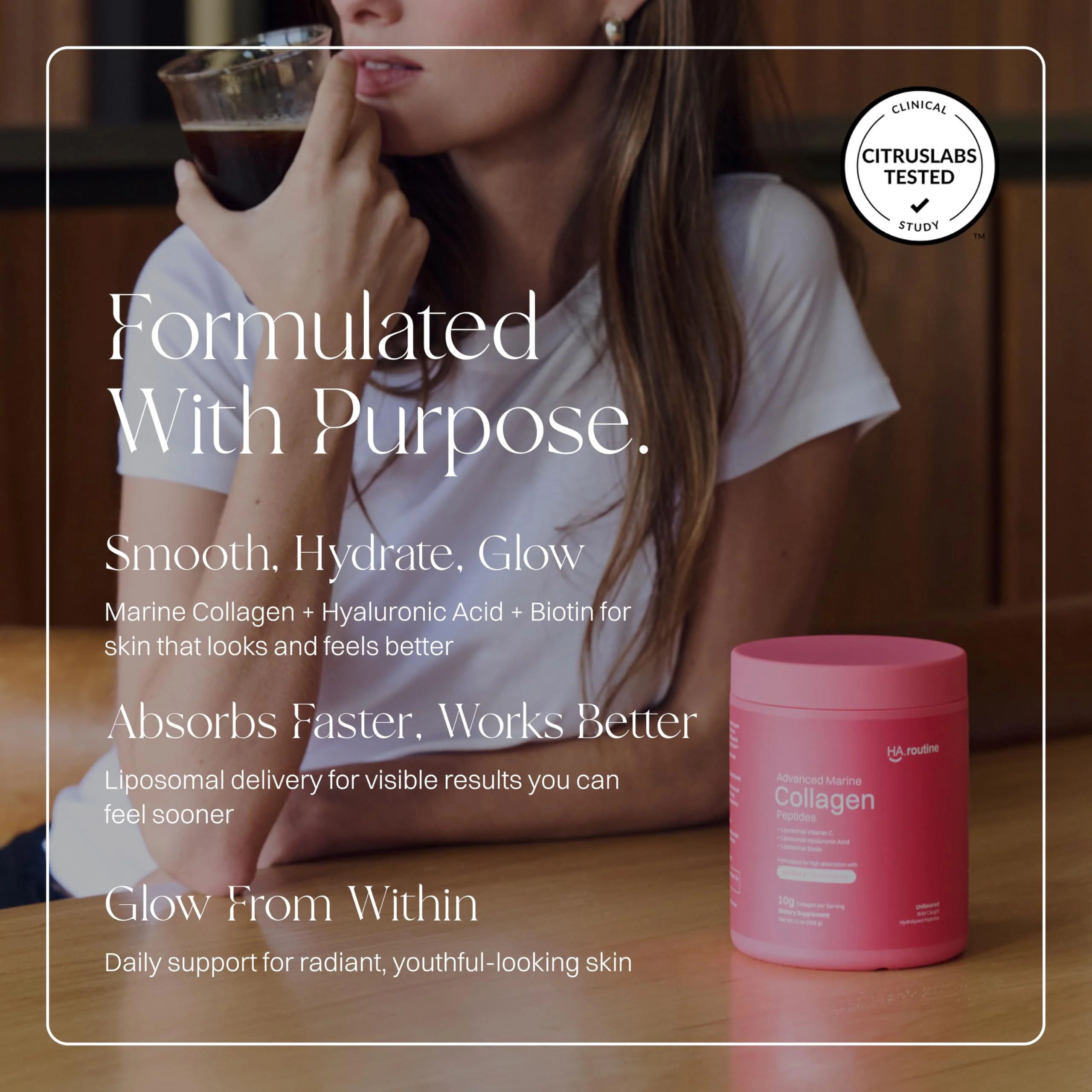 Haroutine Advanced Marine Collagen Powder Plus Liposomal Vitamin C, Hyaluronic Acid & Biotin, Sugar-Free Type I Collagen Supplement for Skin, Hair, Nails, Joint & Gut Health - 30 Servings, Unflavored - Image 9