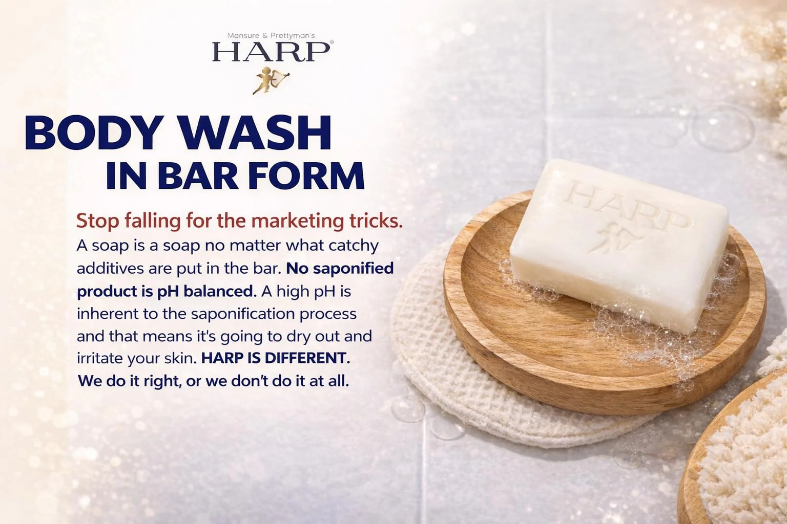 HARP® Fragrance Free Body Wash Bar – pH Balanced (5.0–6.0) Syndet Cleanser, No Lye, Non-Comedogenic, Gentle for Sensitive & Dry Skin, With Shea Butter & Borage Oil. 3-5oz Bars. - Image 4