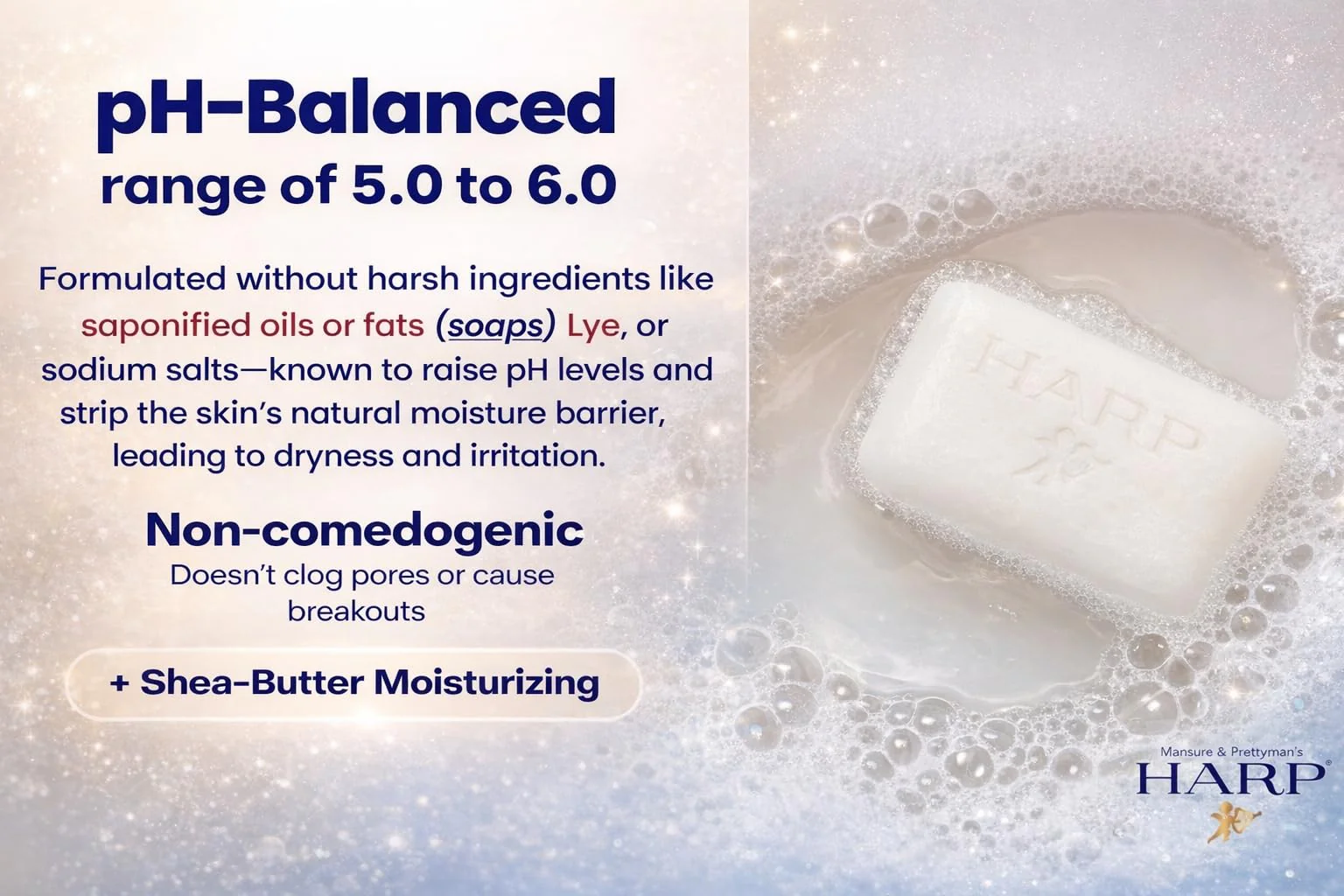 HARP® Fragrance Free Body Wash Bar – pH Balanced (5.0–6.0) Syndet Cleanser, No Lye, Non-Comedogenic, Gentle for Sensitive & Dry Skin, With Shea Butter & Borage Oil. 3-5oz Bars. - Image 6
