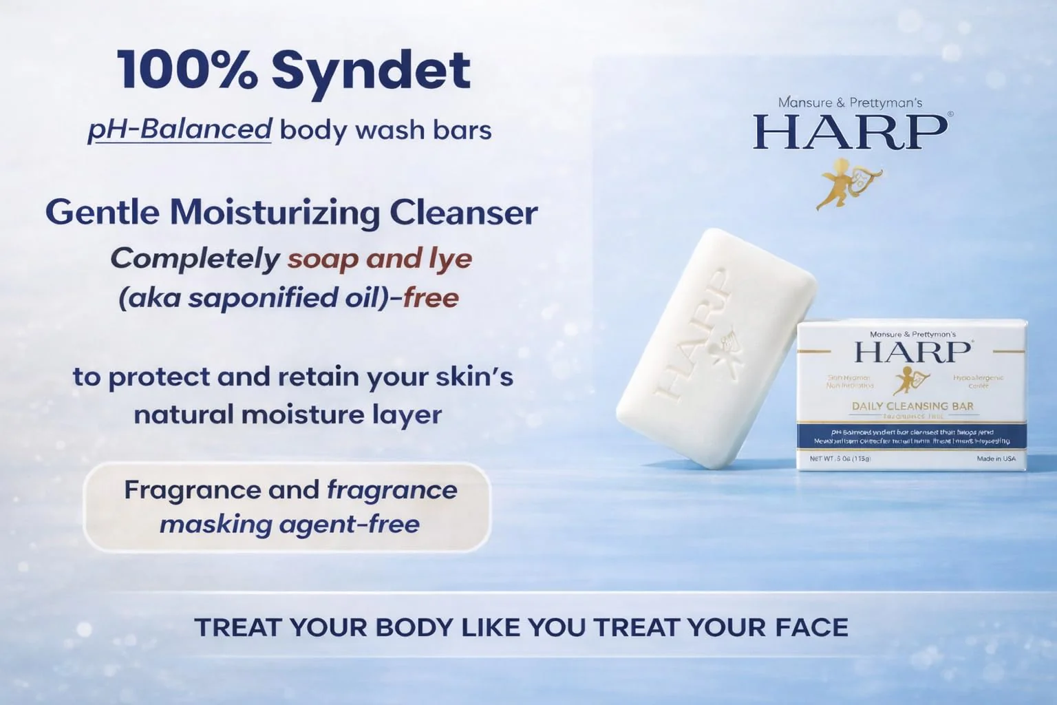 HARP® Fragrance Free Body Wash Bar – pH Balanced (5.0–6.0) Syndet Cleanser, No Lye, Non-Comedogenic, Gentle for Sensitive & Dry Skin, With Shea Butter & Borage Oil. 3-5oz Bars. - Image 9