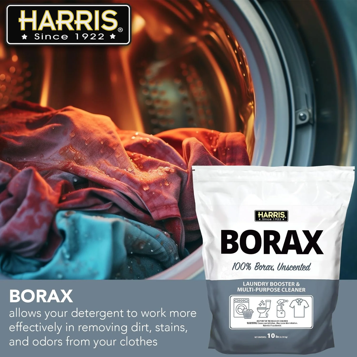 Harris Borax Powder Hard Water Laundry Booster and Multi-Purpose Cleaner, 10lb (Unscented) - Image 4