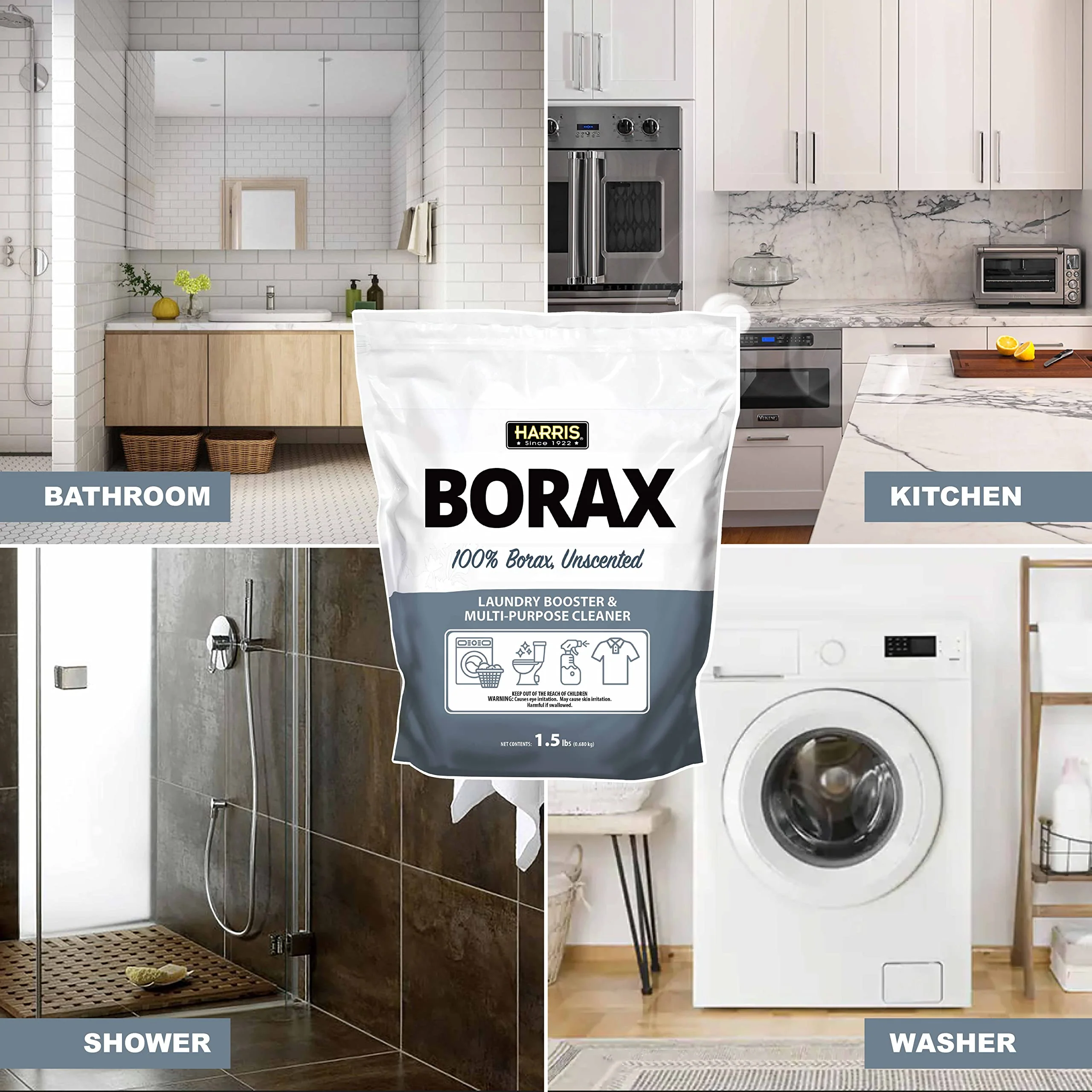 Harris Borax Powder Hard Water Laundry Booster and Powerful Multi-Purpose Cleaner, 1.5lb (Unscented) - Image 4