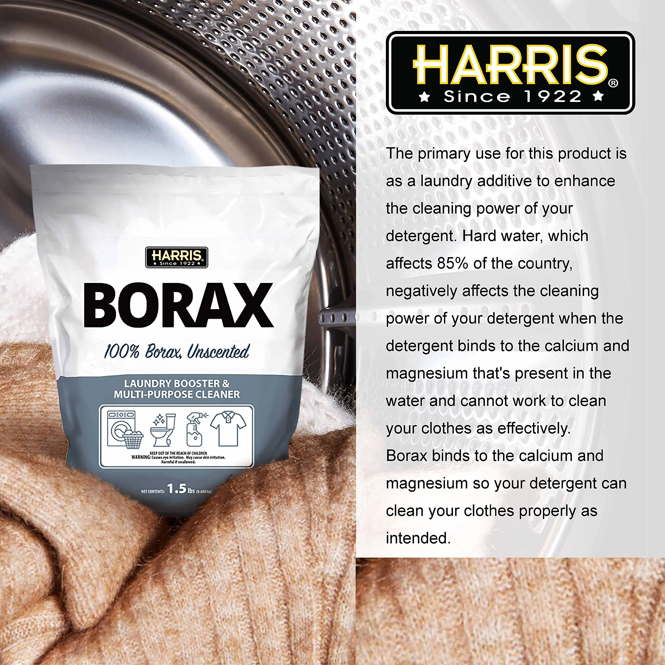 Harris Borax Powder Hard Water Laundry Booster and Powerful Multi-Purpose Cleaner, 1.5lb (Unscented) - Image 5