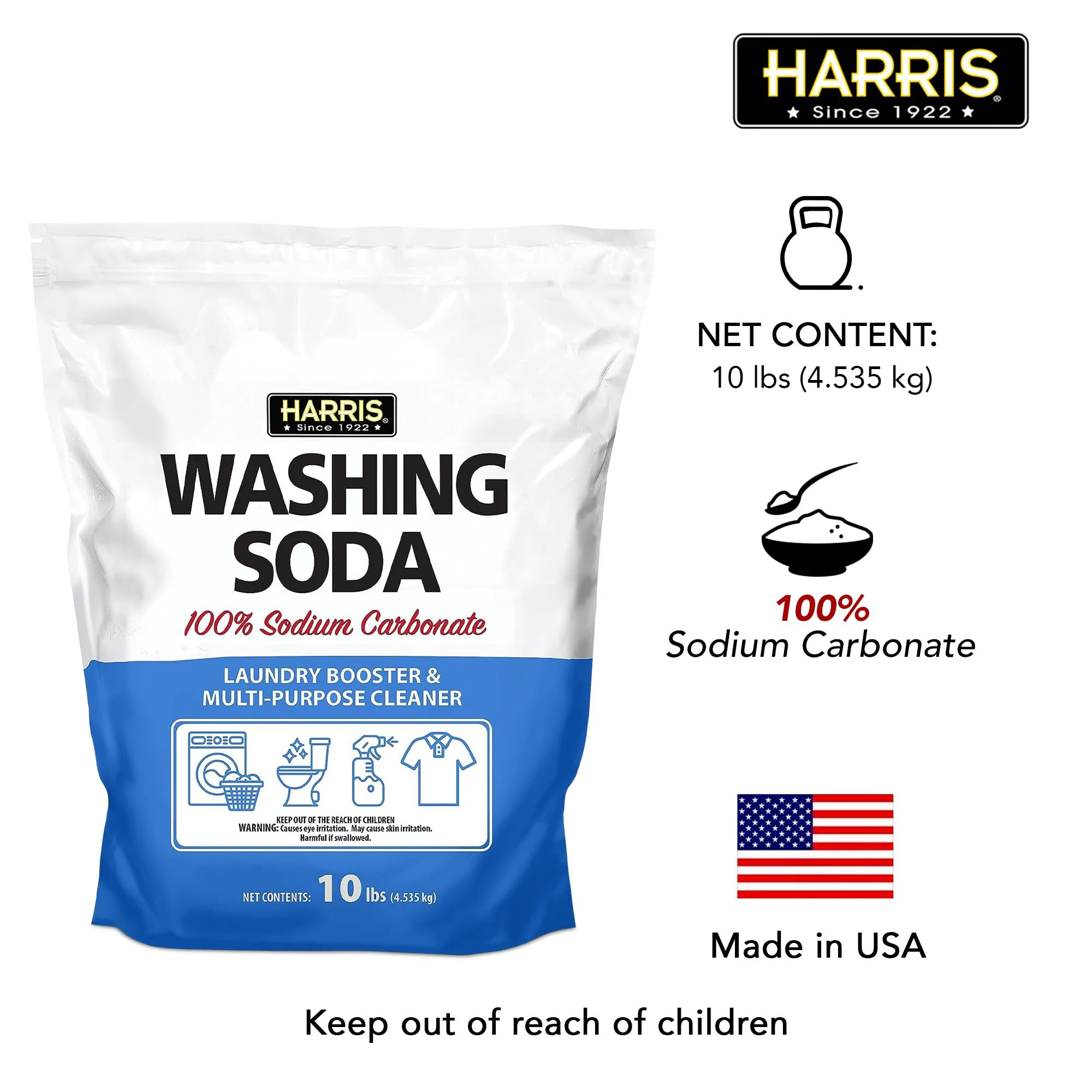 Harris Washing Soda, Sodium Carbonate, Laundry Booster and Multipurpose Cleaner, No Additives or Fragrances, 10lb - Image 2