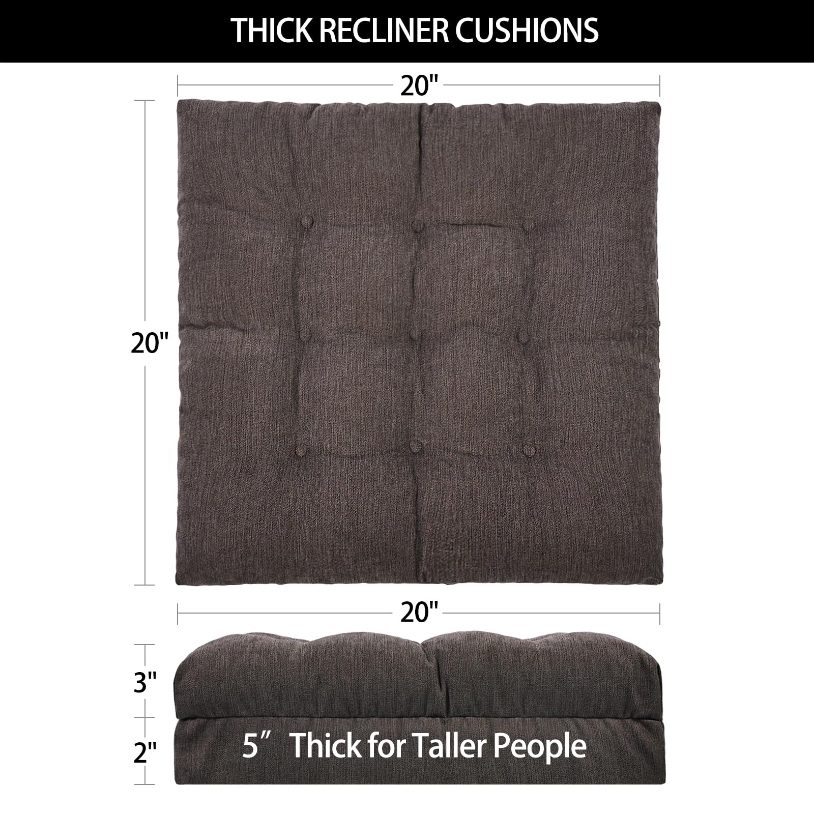 HAVARGO Recliner Cushions for Elderly, 20x20x5 Inch Thick Chair Cushion Patent Design Soft Tufted Dual Layer Booster Seat Cushions for Seniors Recliner Risers Taupe 1P - Image 3