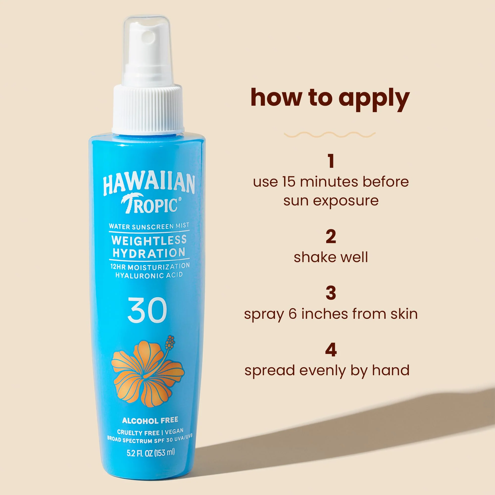 Hawaiian Tropic Weightless Hydration Water Mist for Body SPF 30, 5.2Fl Oz | Hawaiian Tropic Body Spray Sunscreen Mist, Water Based SPF 30, Non-Aerosol Sunscreen Spray, 5.2Fl Oz - Image 4