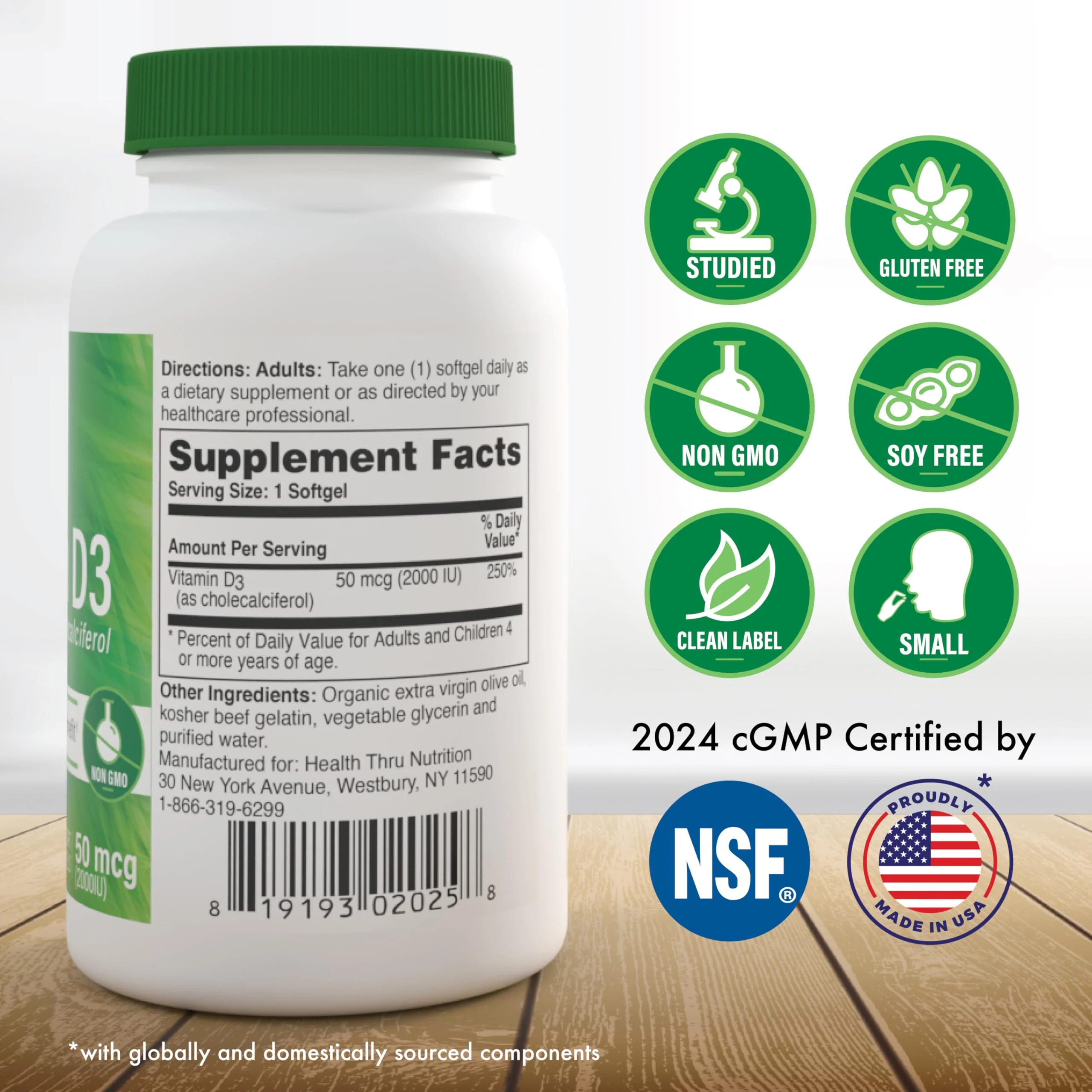 Health Thru Nutrition Vitamin D3 2000iu 365 Mini Softgels for Maximum Benefits | Year Supply | 50mcg Cholecalciferol | 3rd Party Tested | Non-GMO USP Grade in EVOO | Immune Health Support - Image 2