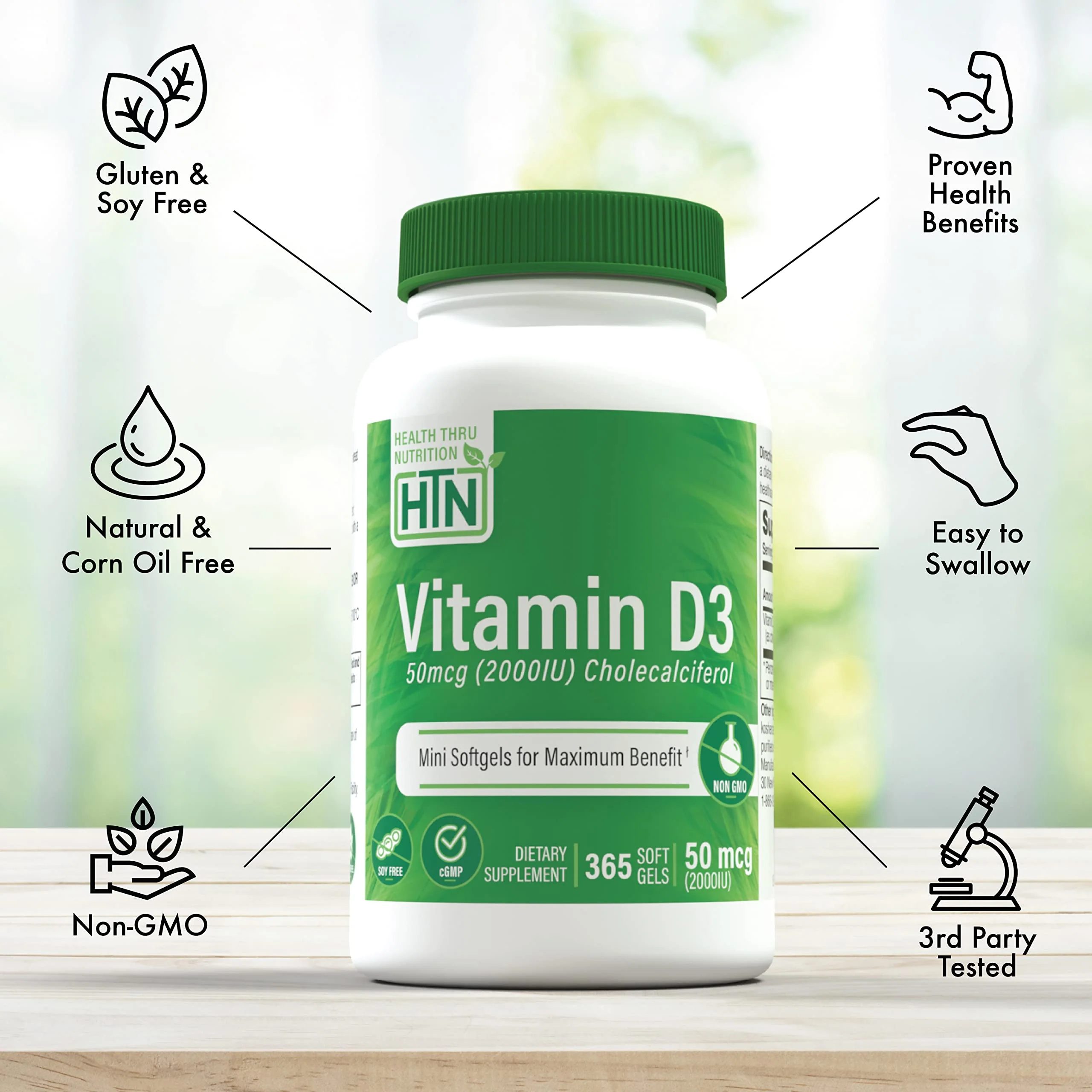 Health Thru Nutrition Vitamin D3 2000iu 365 Mini Softgels for Maximum Benefits | Year Supply | 50mcg Cholecalciferol | 3rd Party Tested | Non-GMO USP Grade in EVOO | Immune Health Support - Image 5