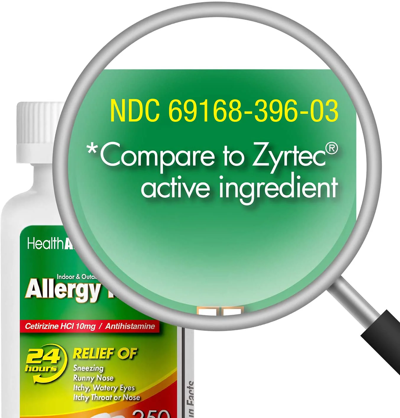 HealthA2Z® Allergy Relief | Cetirizine 10mg | All Day Allergy Relief | Indoor & Outdoor | Relief from Itchy Throat, Sneezing, Runny Noses (250 Count (Pack of 1)) - Image 2