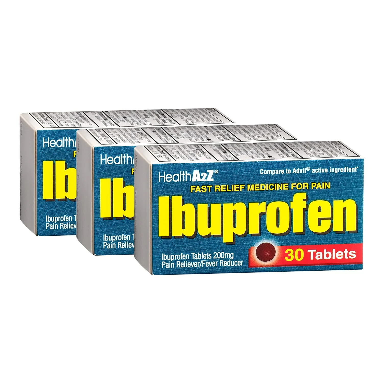 HealthA2Z® Ibuprofen 200mg | Pain Relief | Body Aches | Headache | Arthritis | Cramps | Back Pain | Fever Reducer… (30 Counts (Pack of 3))