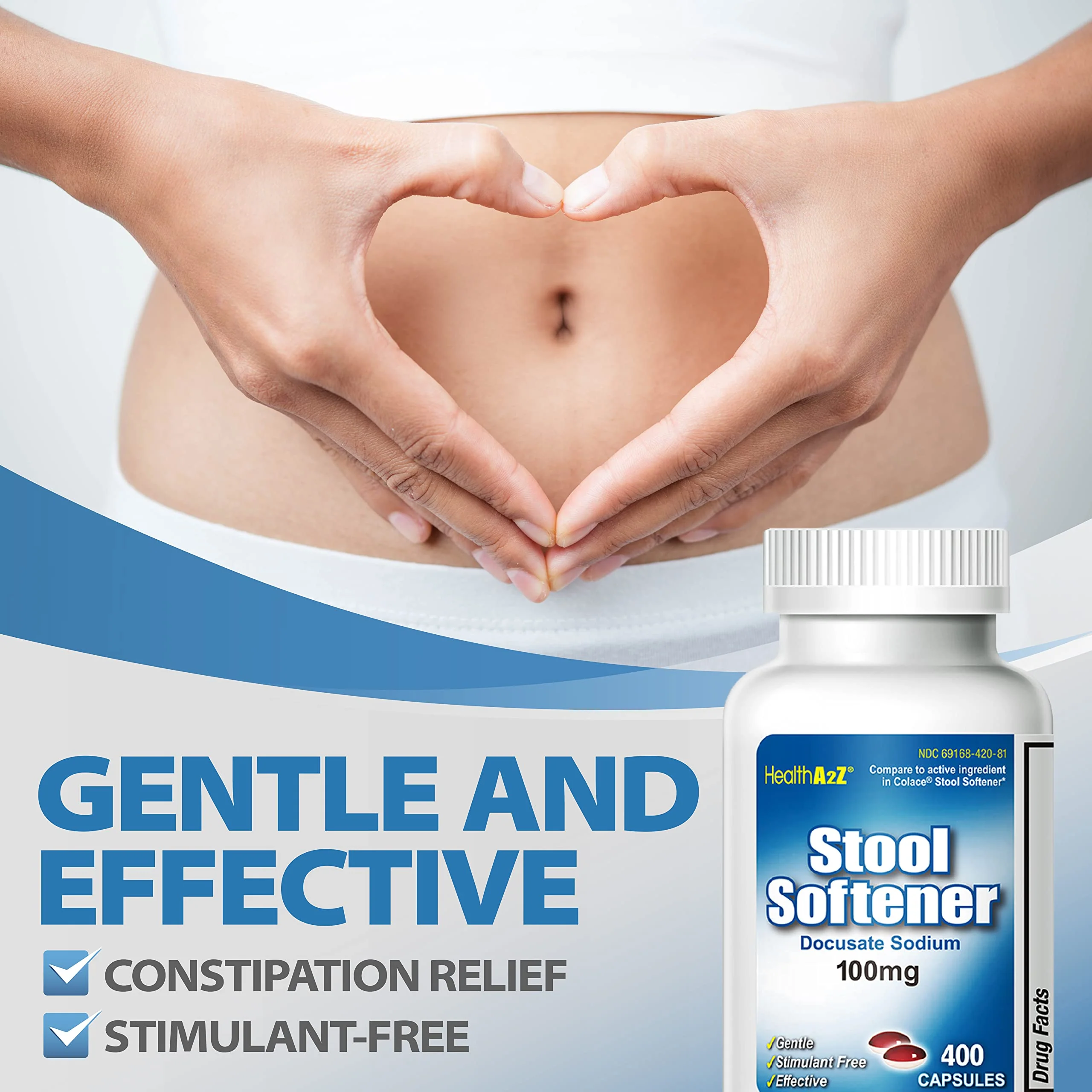 HealthA2Z® Stool Softener, Docusate Sodium 100mg, Red & White Capsules, Dependable & Stimulant-Free, Gentle Constipation Relief, 400 Counts - Image 5