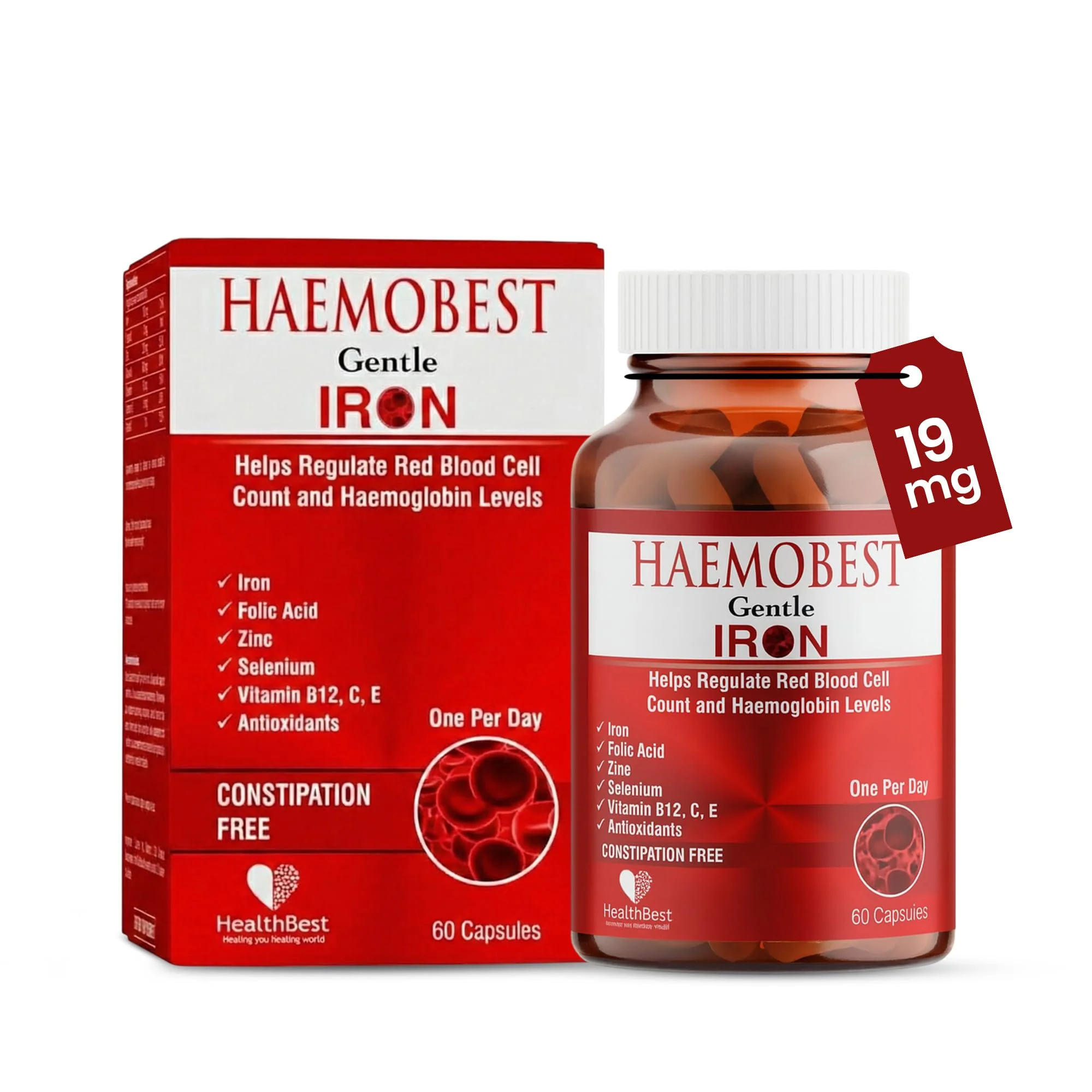HealthBest High Potency Gentle Iron Capsules 19mg |Slow Release Iron for Faster Absorption, Non-Constipating| Vitamin C, B12, Folate Zinc & Selenium for Anemia, Hemoglobin & Immune Support |60 Count - Image 2