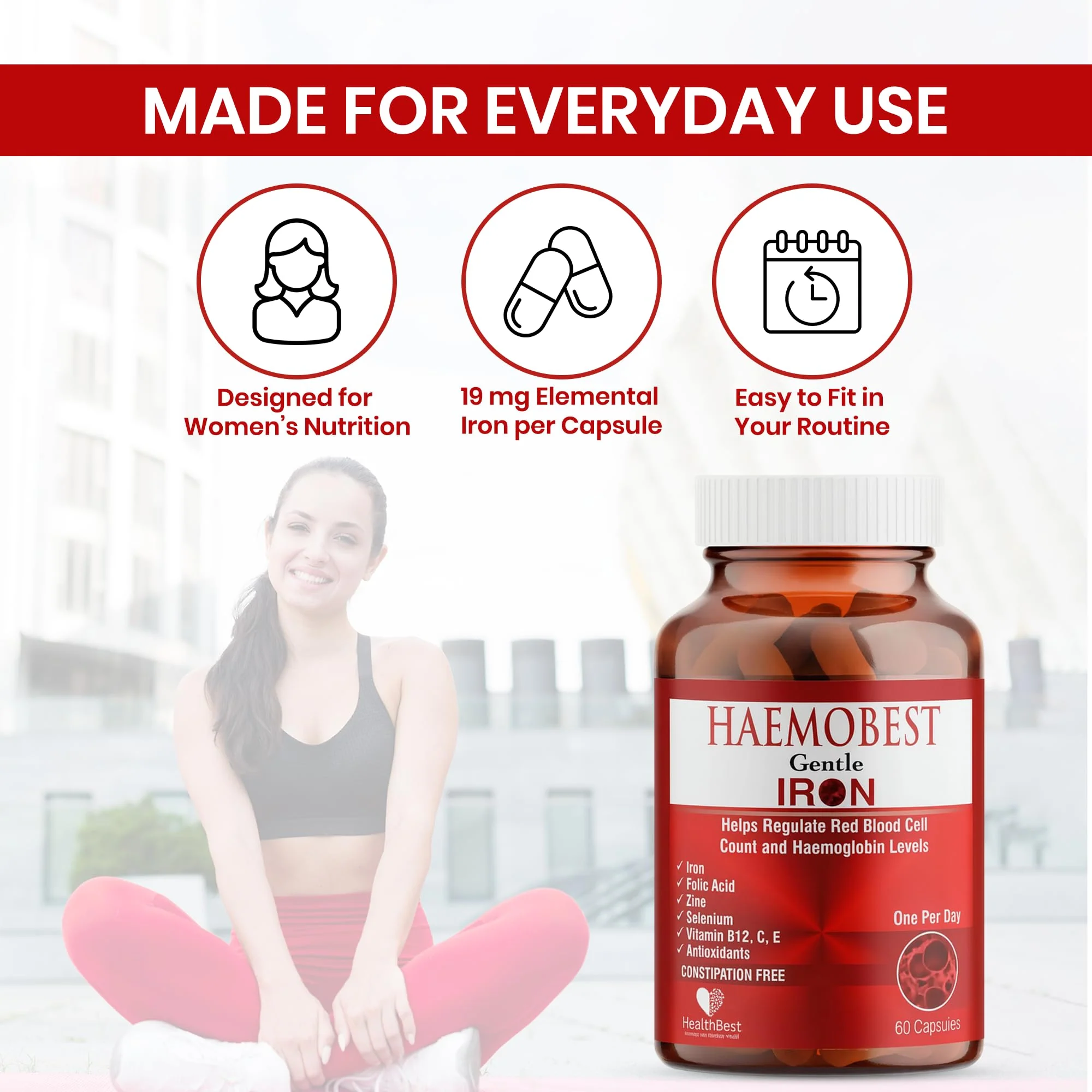 HealthBest High Potency Gentle Iron Capsules 19mg |Slow Release Iron for Faster Absorption, Non-Constipating| Vitamin C, B12, Folate Zinc & Selenium for Anemia, Hemoglobin & Immune Support |60 Count - Image 5