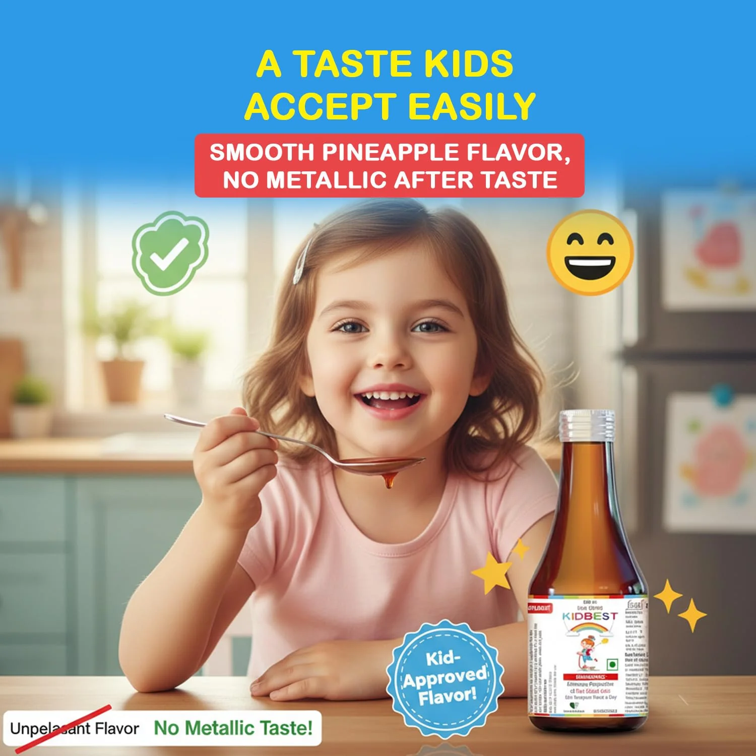 HealthBest Liquid Iron Syrup for Kids – Triple Action with Folic Acid and Zinc – Boosts Hemoglobin, Appetite, and Immunity – No Metallic Taste – 200ml Liquid Supplement, Safe & Effective - Image 2