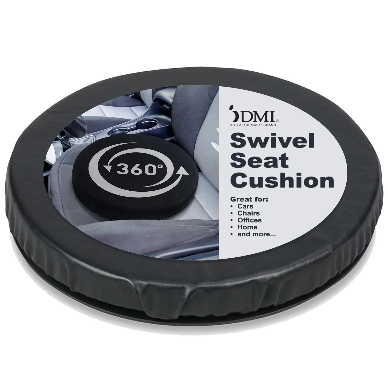HealthSmart 360 Degree Swivel Seat Cushion, Chair Assist for Elderly, Swivel Seat Cushion for Car, Twisting Disc, Black Leather, 15 Inches in Diameter - Image 2