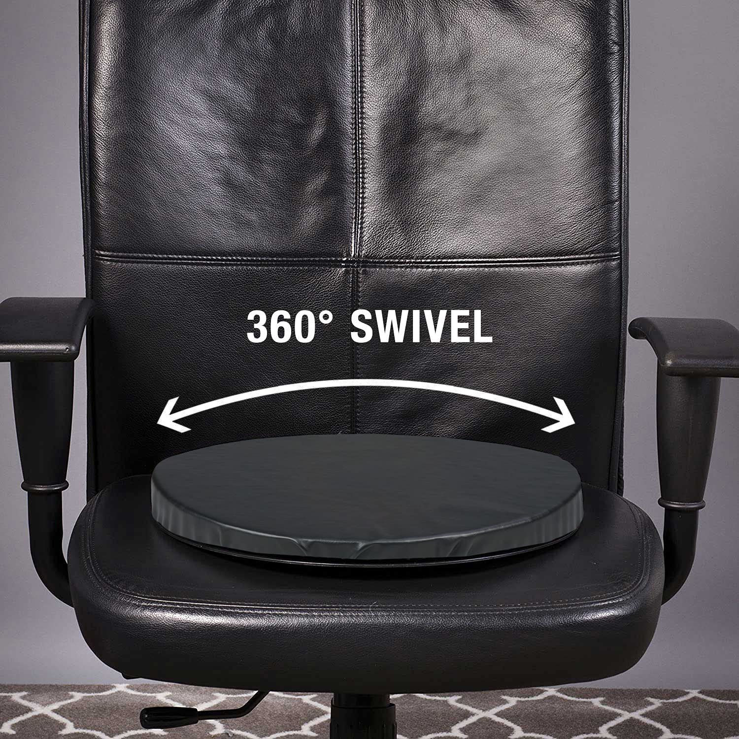 HealthSmart 360 Degree Swivel Seat Cushion, Chair Assist for Elderly, Swivel Seat Cushion for Car, Twisting Disc, Black Leather, 15 Inches in Diameter - Image 4