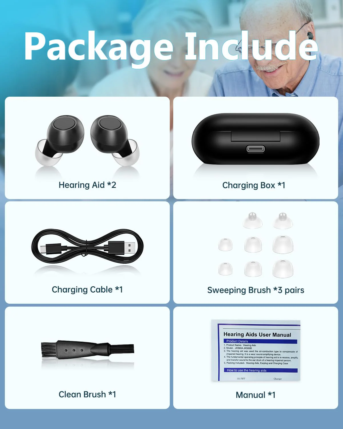 Hearing Aids Reachrgeable-Hearing Aids For Senior,Digital Hearing Amplifier Sound Amplifier for Ears Hearing Aid Earbuds Devices for Adult, Black - Image 2