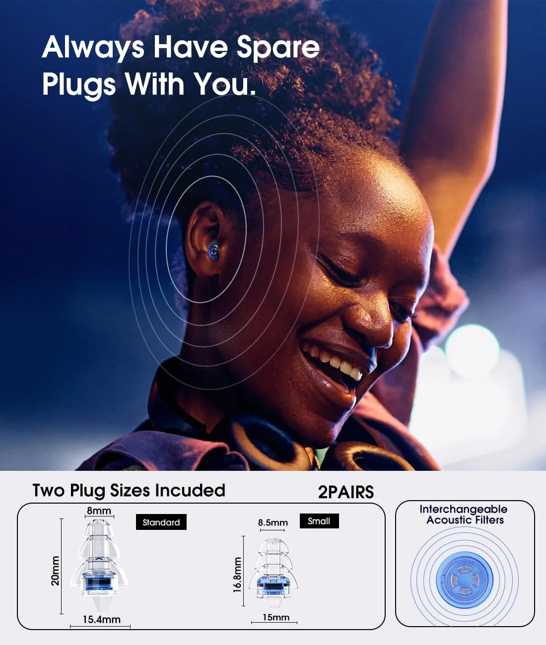 Hearprotek Concert Ear Plugs, 2Pairs Reusable high Fidelity Musician Ear Plugs for Concerts Loud Music-Noise Reduction Ear Protection earplugs for Rave,Festival,Music,Tinnitus Relief - Image 3