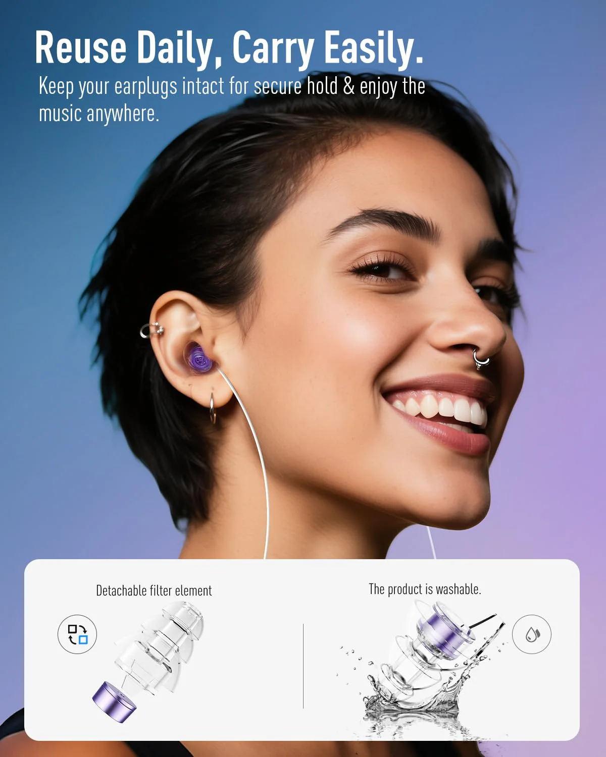 Hearprotek Concert Ear Plugs, 2Pairs Reusable high Fidelity Musician Ear Plugs for Concerts Loud Music-Noise Reduction Ear Protection earplugs for Rave,Festival,Music,Tinnitus Relief - Image 6