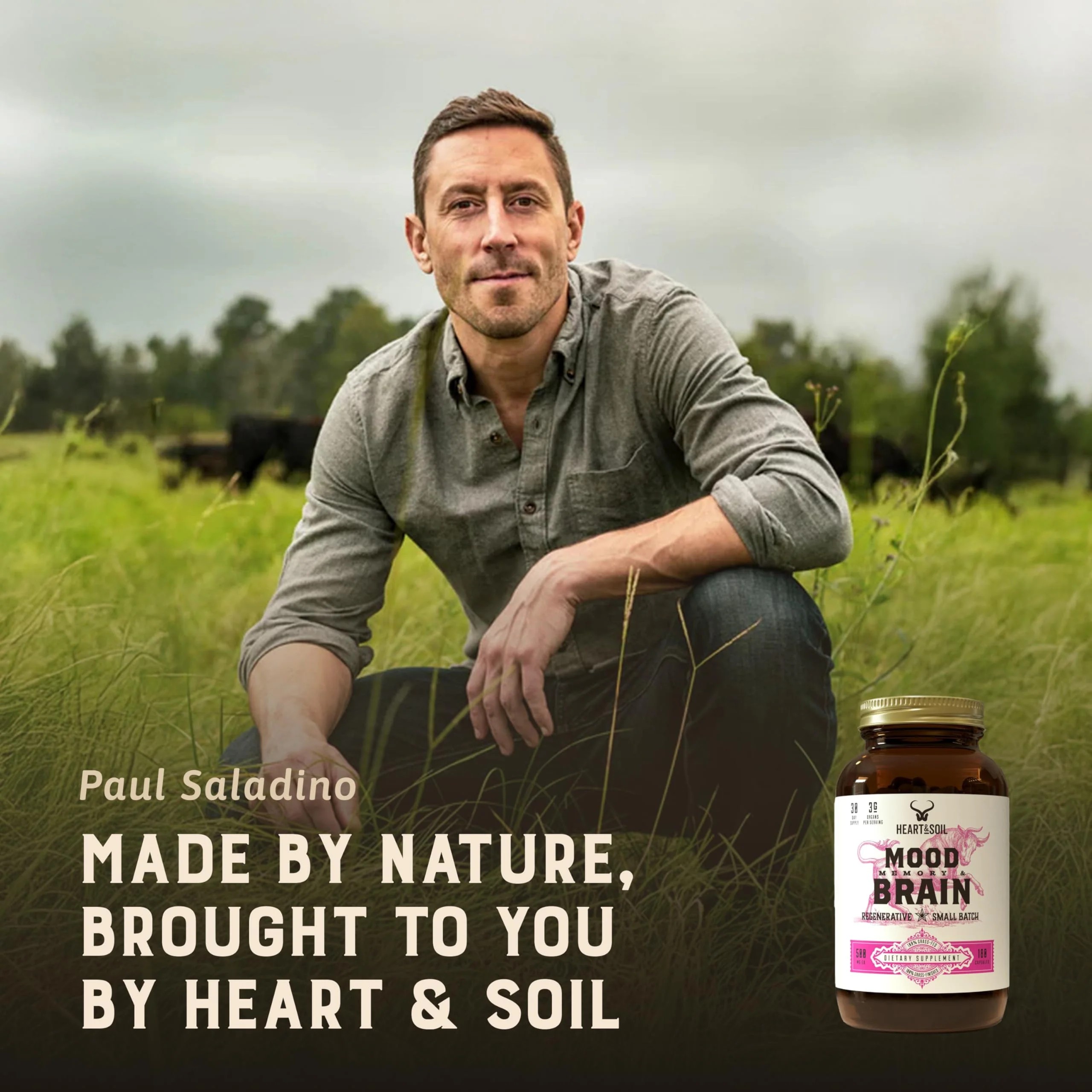 HEART & SOIL – 100% Grass Fed & Finished Beef Brain Supplement from Regenerative Cattle – for Cognitive Function & Memory – 3000mg Focus Supplement with Beef Organs – Glass Bottle – 180 Capsules - Image 5