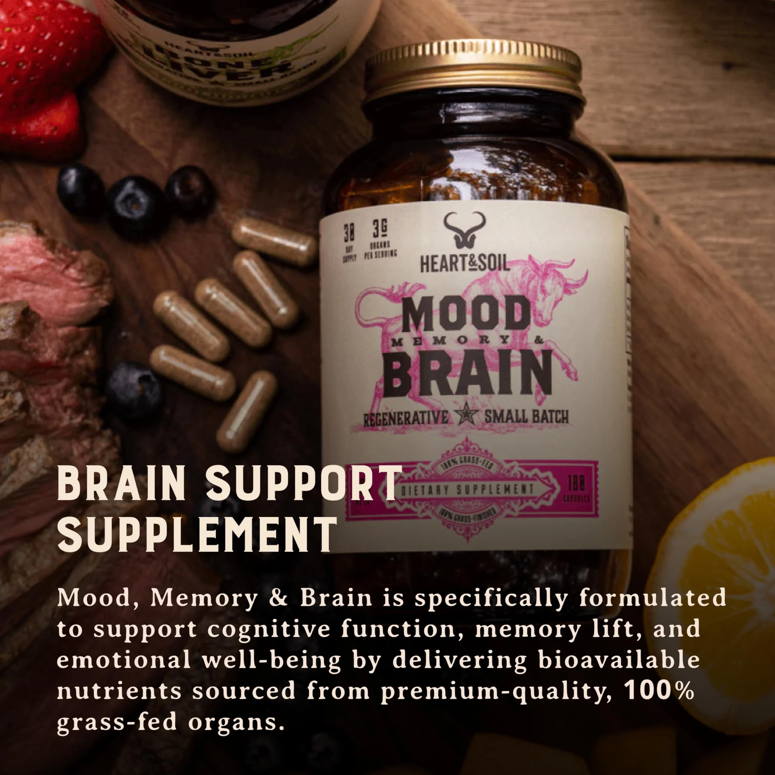 HEART & SOIL – 100% Grass Fed & Finished Beef Brain Supplement from Regenerative Cattle – for Cognitive Function & Memory – 3000mg Focus Supplement with Beef Organs – Glass Bottle – 180 Capsules - Image 7