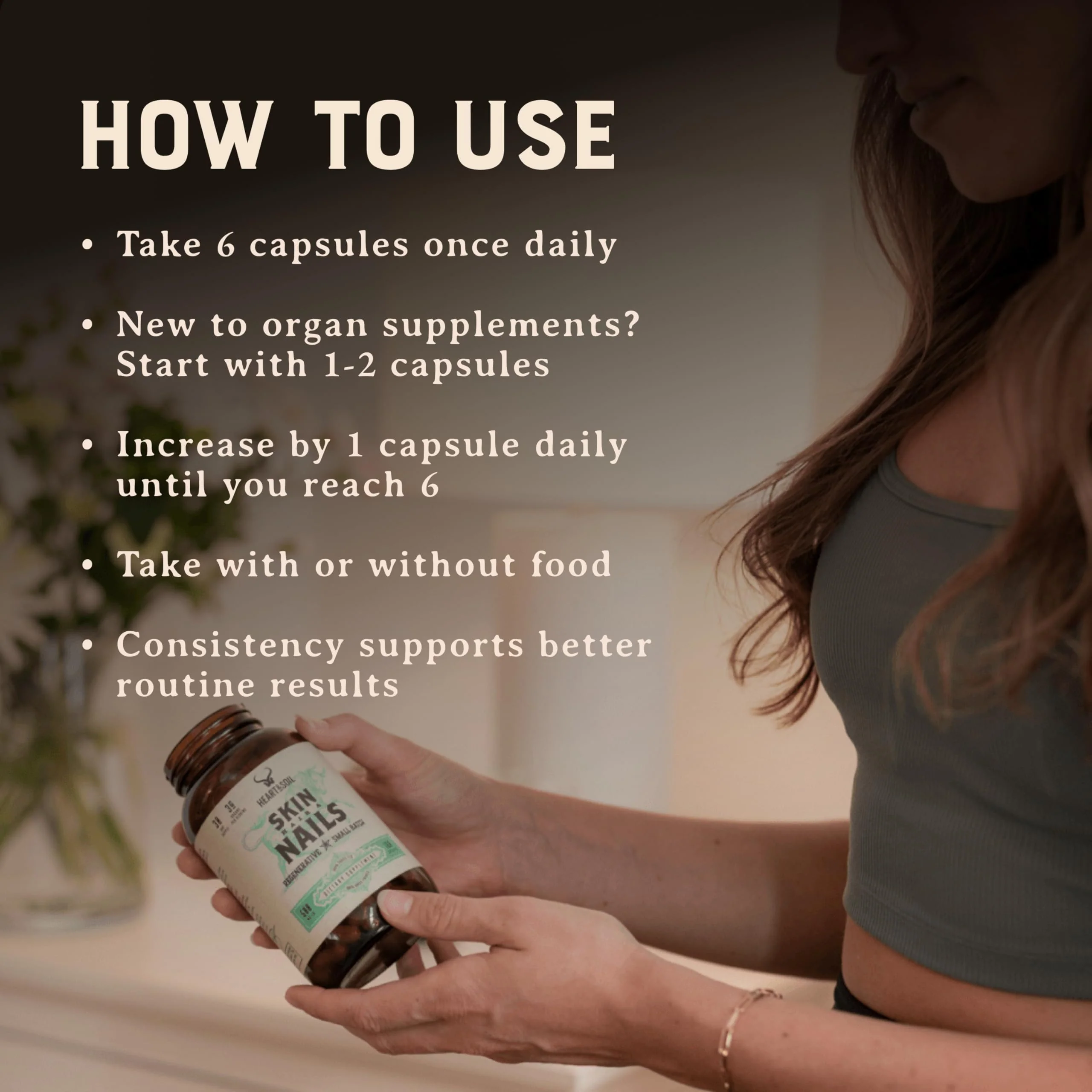 Heart & Soil – 100% Grass Fed & Finished Hair Skin and Nails Supplement from Regenerative Cattle with Cartilage, Liver, & Bone Marrow – 3000mg Beef Organs for Women & Men – Glass Bottle – 180 Capsules - Image 4