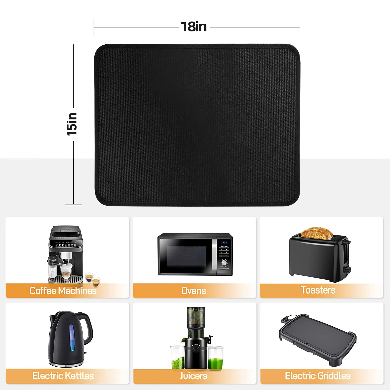 Heat Resistant Mats for Countertop - Fireproof 15x18 in Heat Resistant Mats for Air Fryer - Hot Pad Air Fryer Mat Compatible with Ninja,COSORI,Cuisinart for Coffee Maker, Toaster, Oven 2PCS - Black - Image 3