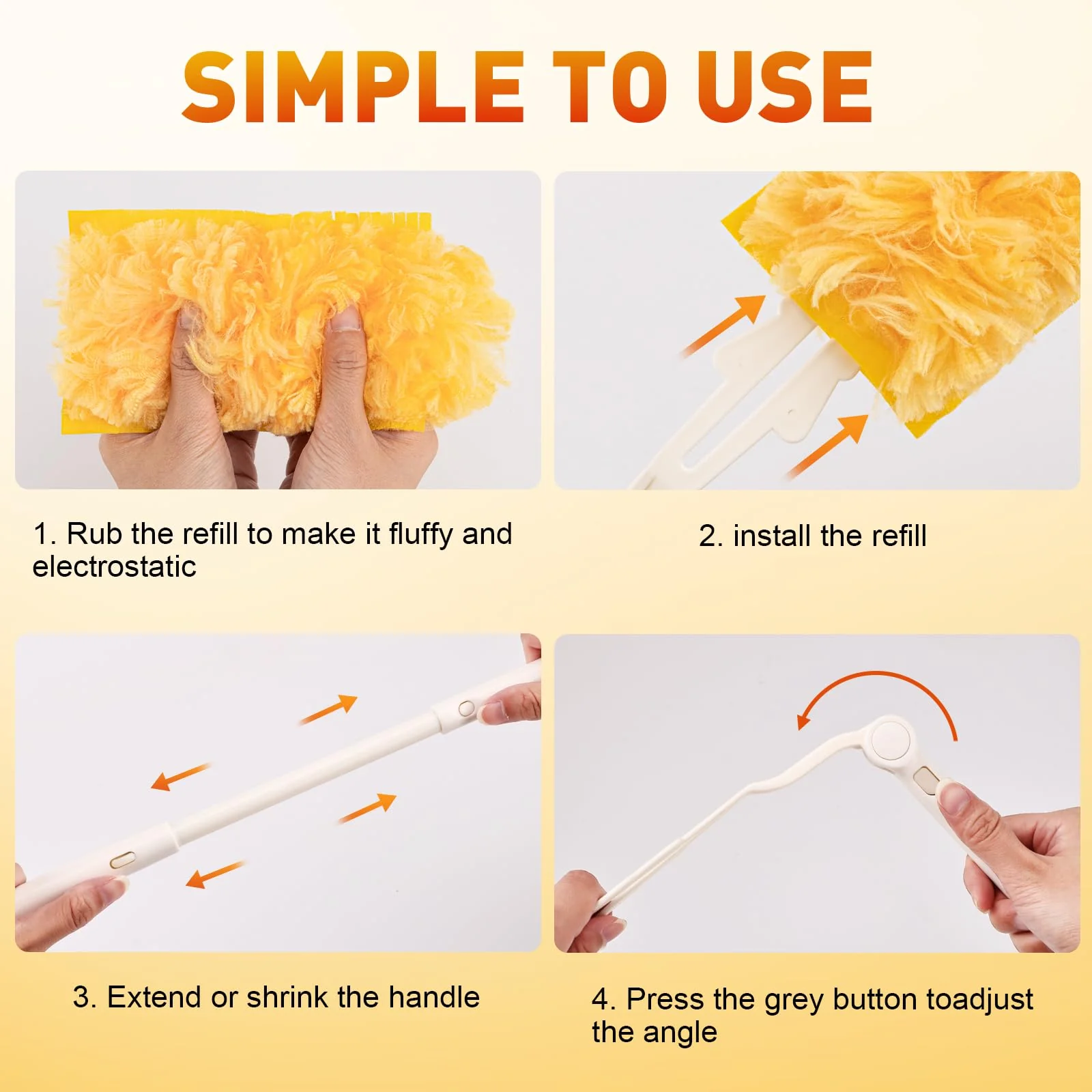 Heavy Duty Duster Refills, Disposable Dusters Kit for Cleaning Dusting Furniture Blind Ceiling Fan, Multi Surface 360 Feather Duster(60)+3FT Extended Handle +1 Handle - Image 3