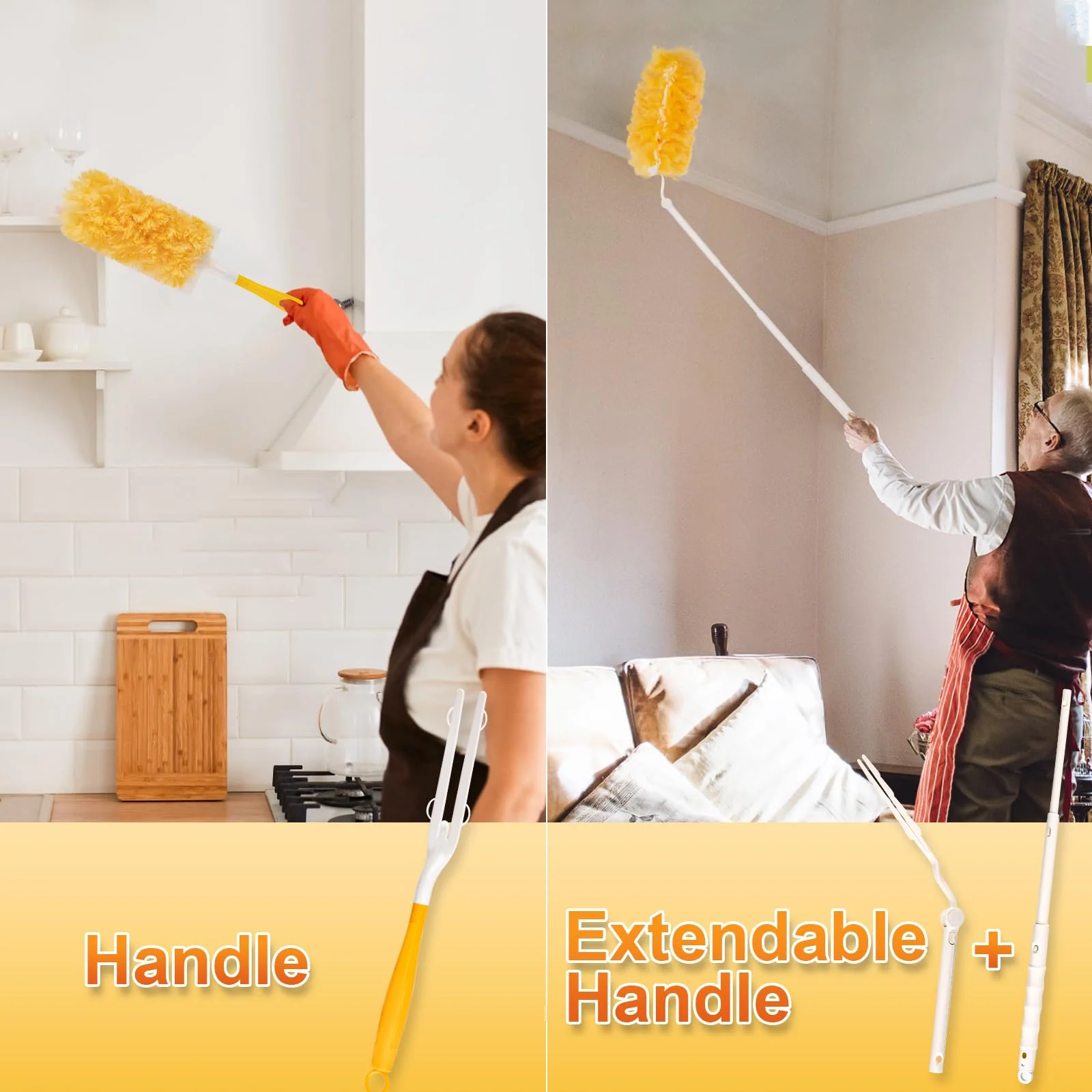 Heavy Duty Duster Refills, Disposable Dusters Kit for Cleaning Dusting Furniture Blind Ceiling Fan, Multi Surface 360 Feather Duster(60)+3FT Extended Handle +1 Handle - Image 4