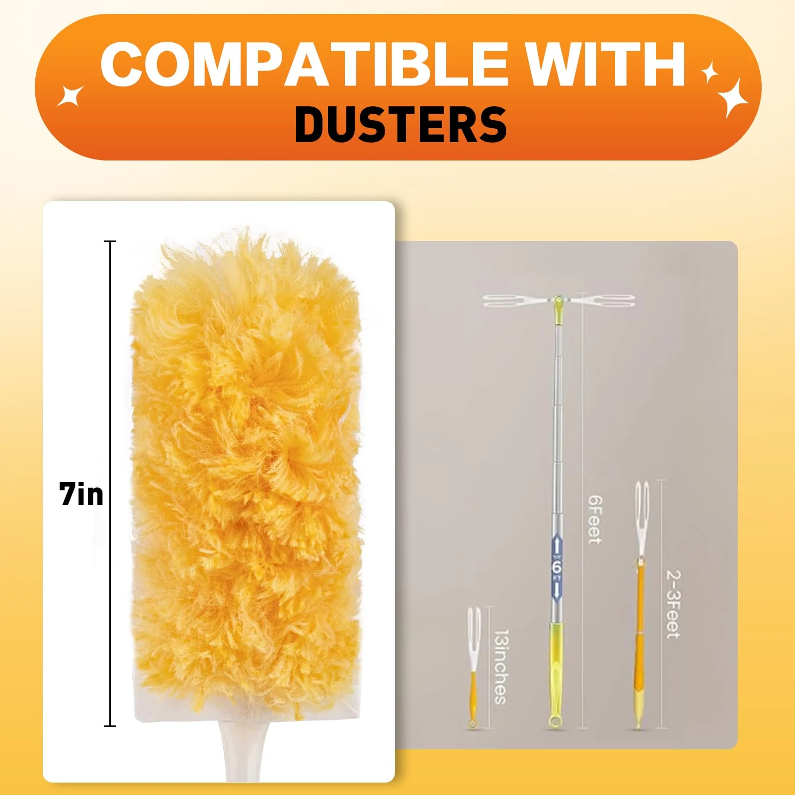 Heavy Duty Duster Refills, Disposable Dusters Kit for Cleaning Dusting Furniture Blind Ceiling Fan, Multi Surface 360 Feather Duster(60)+3FT Extended Handle +1 Handle - Image 6