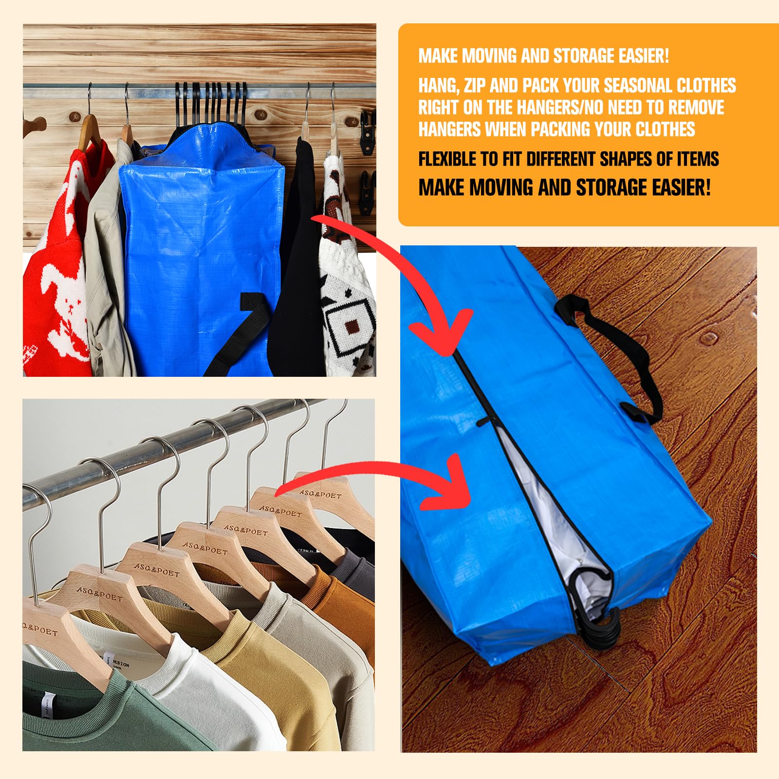 Heavy Duty Extra Large Storage Bags, XL Moving Bags for College Dorm Essentials, Moving Supplies Compatible with IKEA Frakta Cart, 4 Packs - Image 6