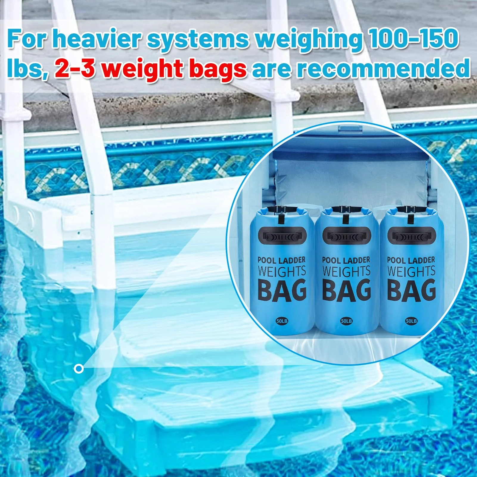 Heavy Duty Pool Ladder Weights - 50lbs Sand Fillable Universal Sand Bags Step Anchors, 500D PVC Waterproof Tear-Resistance Foldable Sandbags for Above Ground Swimming Pools Stair Entry Systems, 2 Pack - Image 4