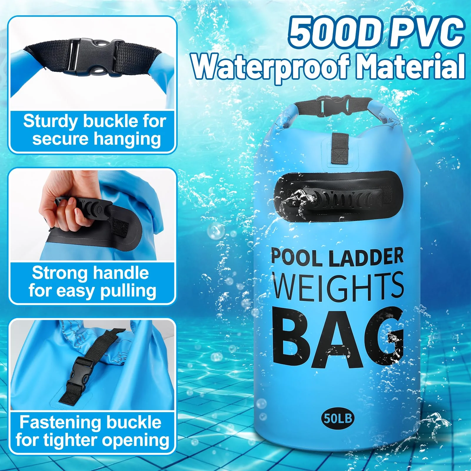 Heavy Duty Pool Ladder Weights - 50lbs Sand Fillable Universal Sand Bags Step Anchors, 500D PVC Waterproof Tear-Resistance Foldable Sandbags for Above Ground Swimming Pools Stair Entry Systems, 2 Pack - Image 6