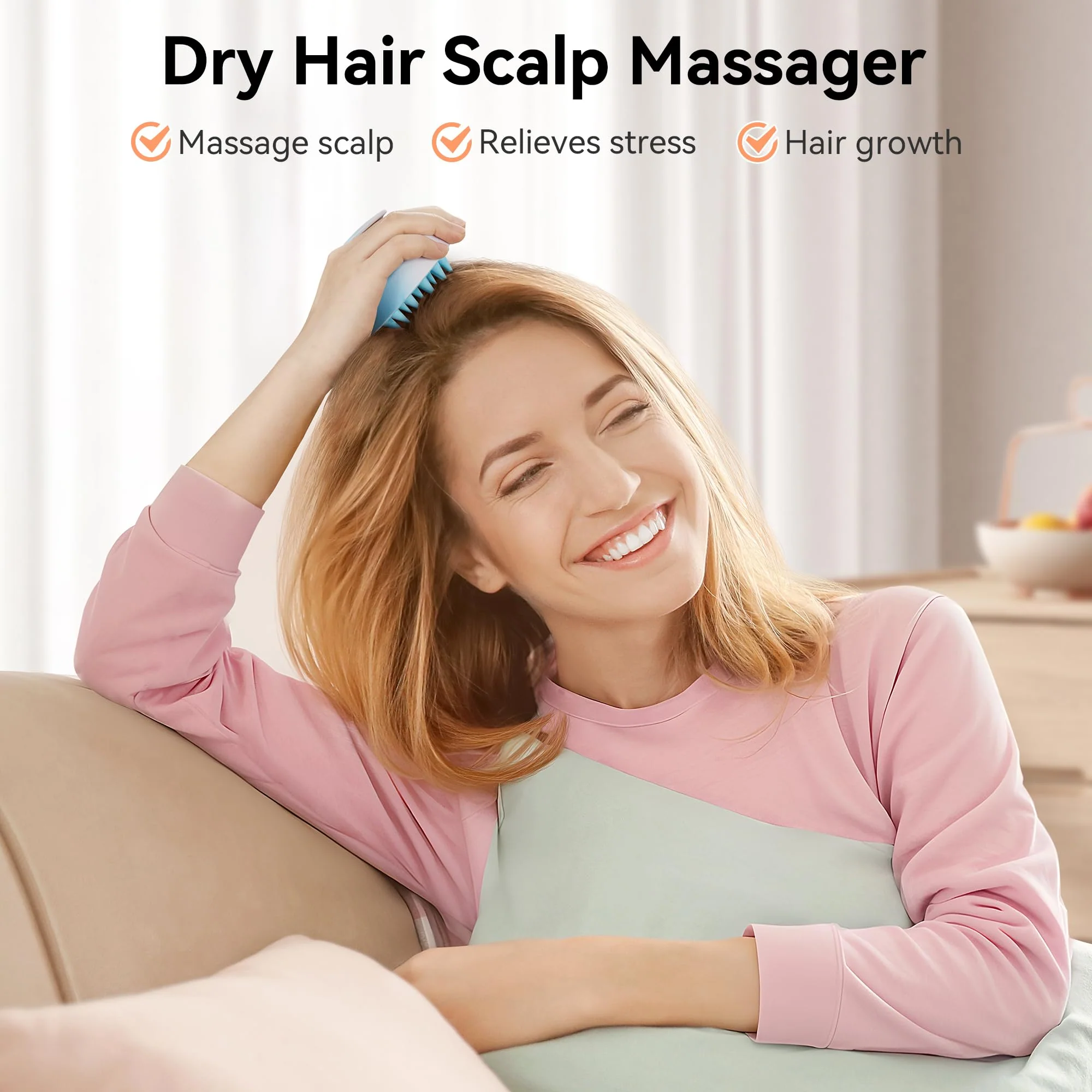 HEETA Scalp Massager Hair Growth, Soft Silicone Scalp Scrubber Shampoo Brush for Exfoliation, Dandruff Removal Head Massage Stress Relax, Wet & Dry Use for Thick Thin Curly Hair Care, Gradient Blue - Image 2