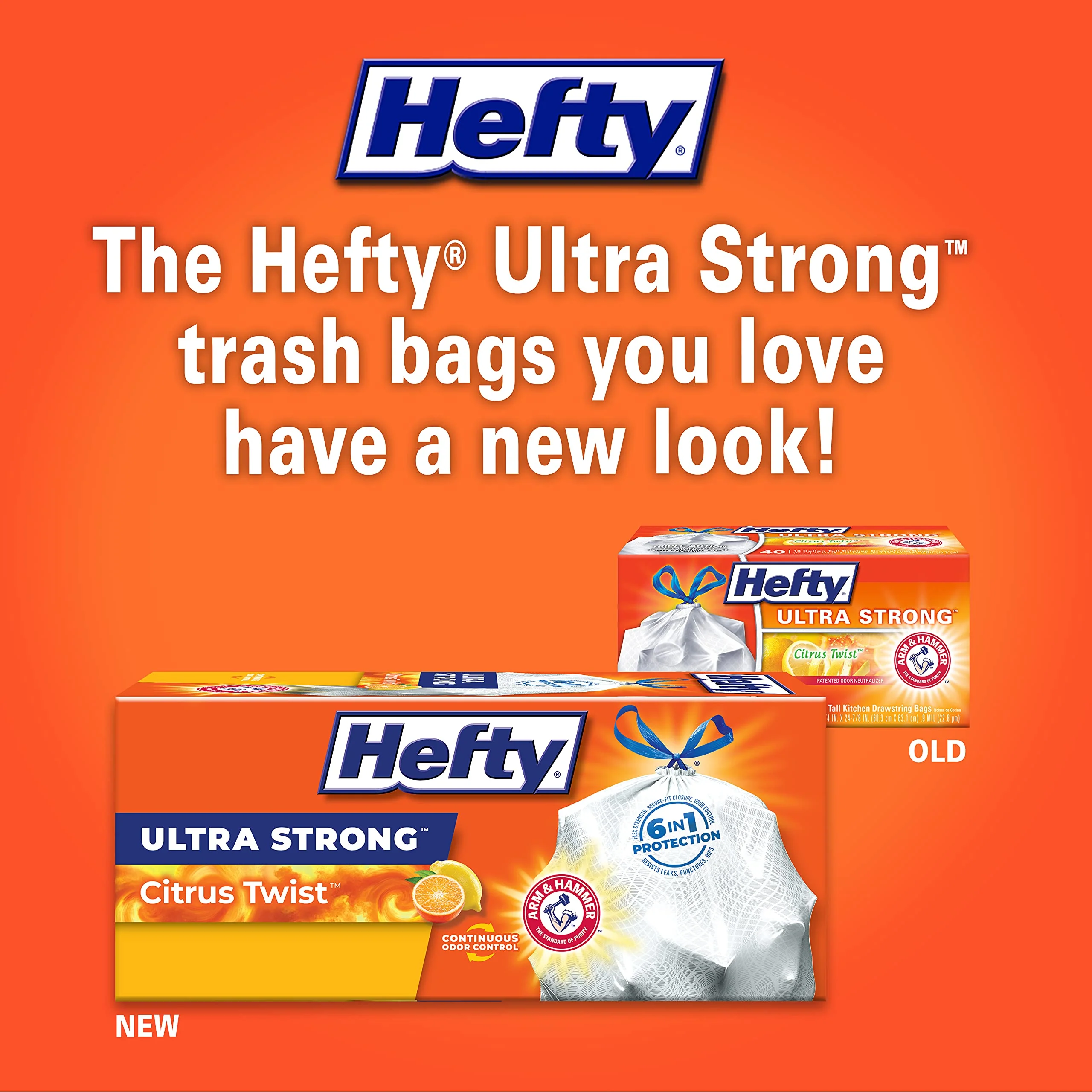Hefty Ultra Strong 13 Gallon Trash Bags, Tall Kitchen Trash Bags 13 Gallon Size, Drawstring Closure, Continuous Odor Control, White, Citrus Twist Scent, 80 Bags - Image 2