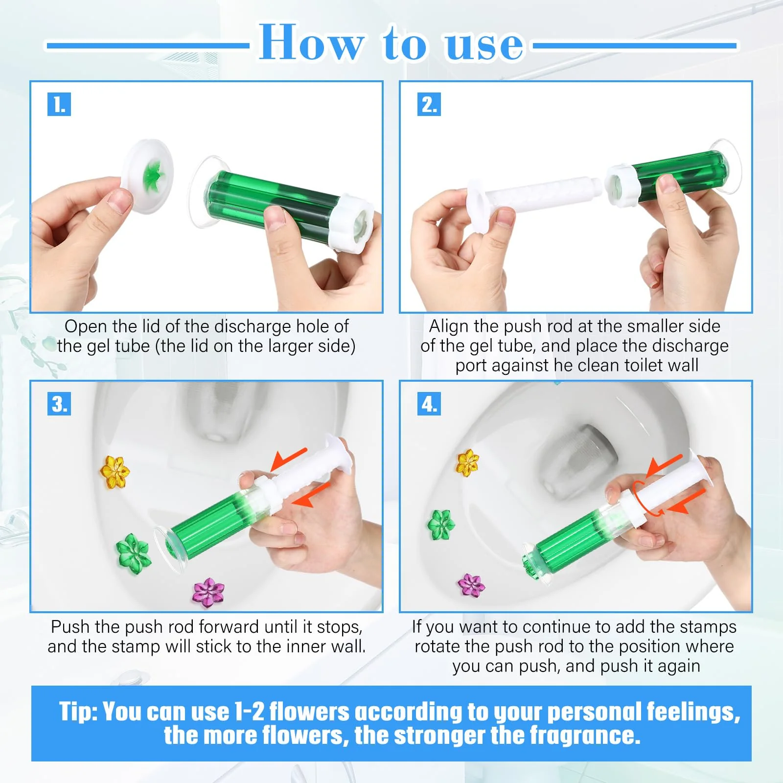 Heigble 16 Pcs Flower Toilet Gels 224 Count 8 Kinds Stamp Bowl Gel Scent Toilet Stain Removal Cleaner Air Freshener Flower Stamps Pack for Bathtubs Bathroom - Image 3