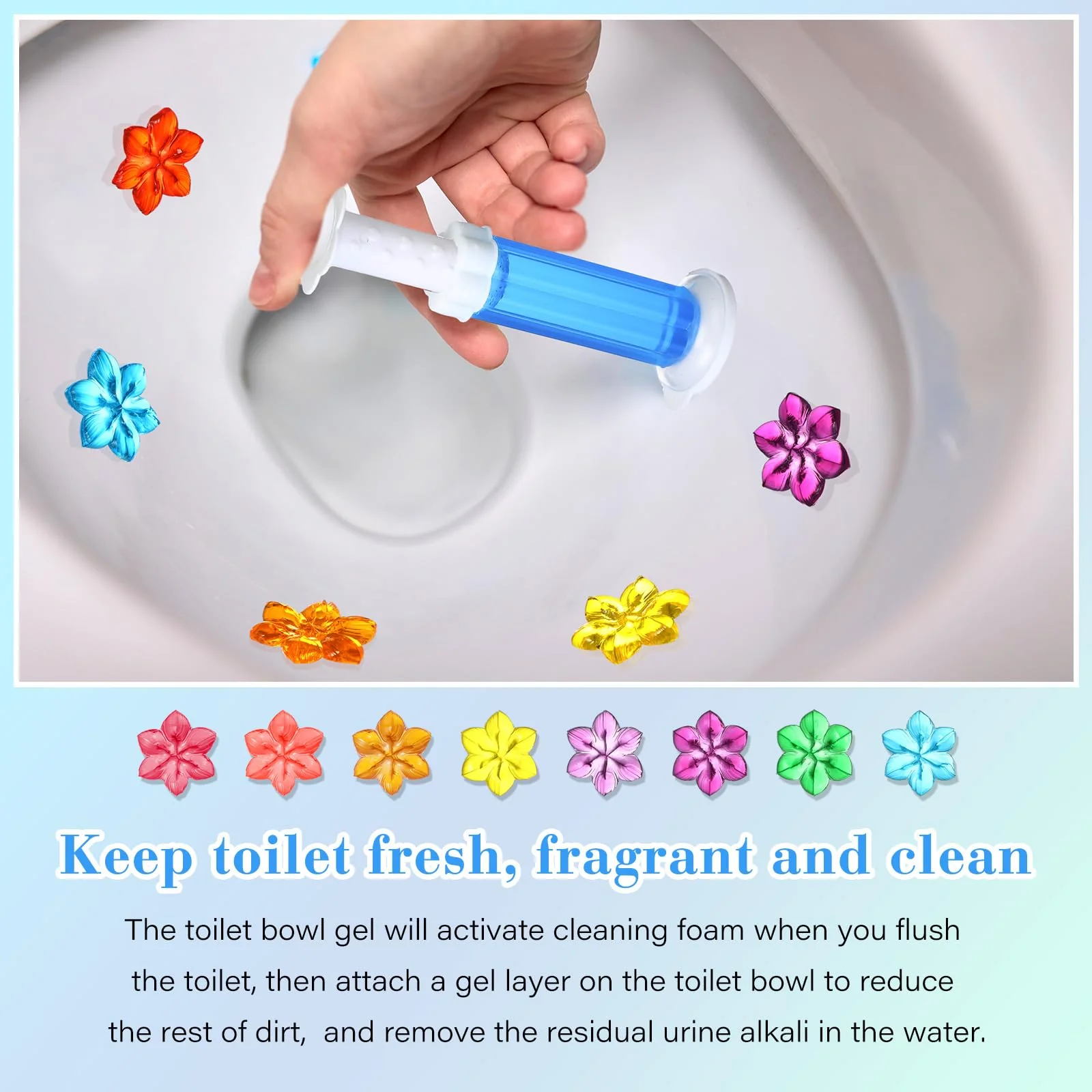 Heigble 16 Pcs Flower Toilet Gels 224 Count 8 Kinds Stamp Bowl Gel Scent Toilet Stain Removal Cleaner Air Freshener Flower Stamps Pack for Bathtubs Bathroom - Image 6