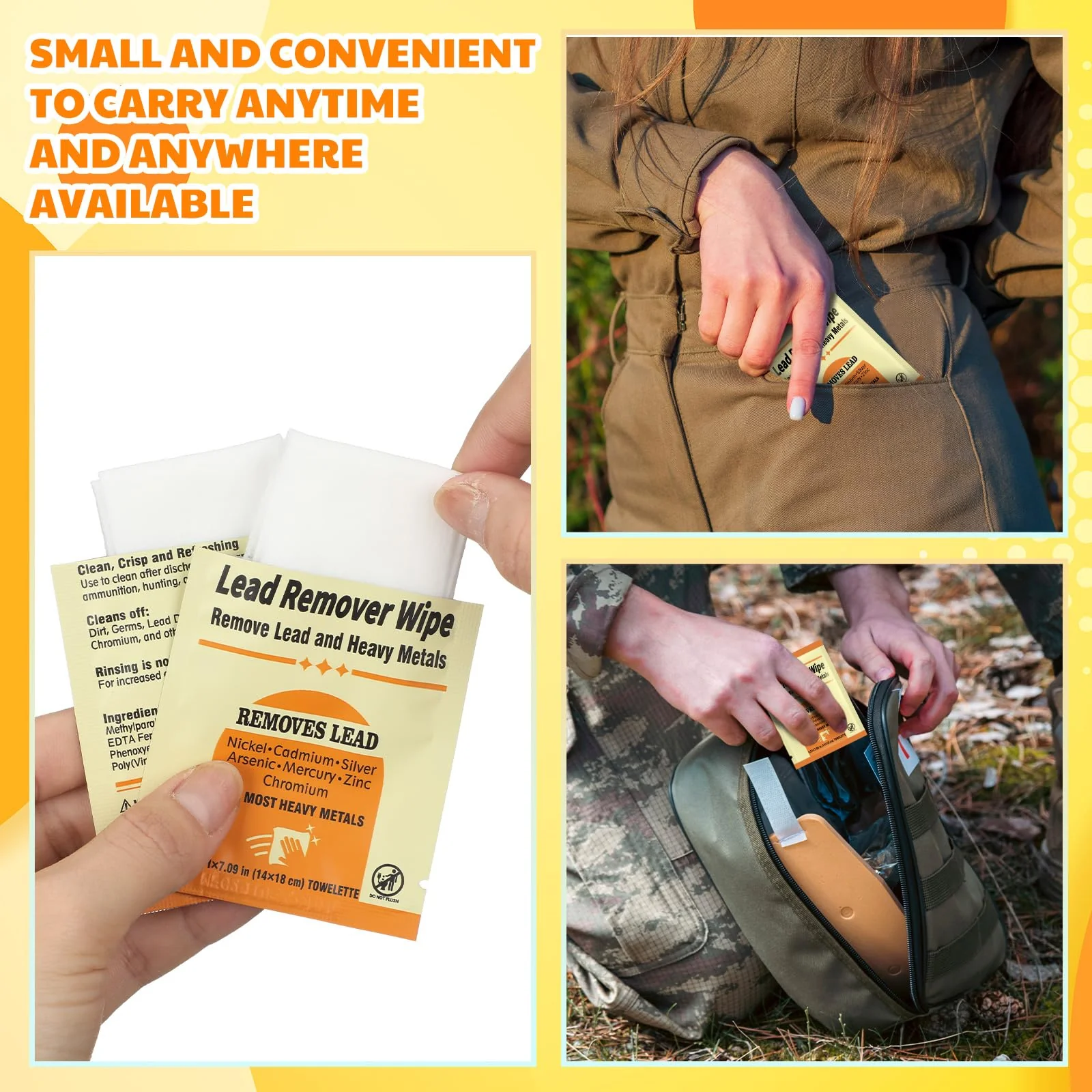 Heigble 200 Pack Lead Remover Wipes for Shooting Hand&Surface Cleaning Wipes Effectively Removes Lead, Dust, Oil&Grime Individually Wrapped Wipe for Shooting Ranges, Hunting, Industrial Use (Orange) - Image 4